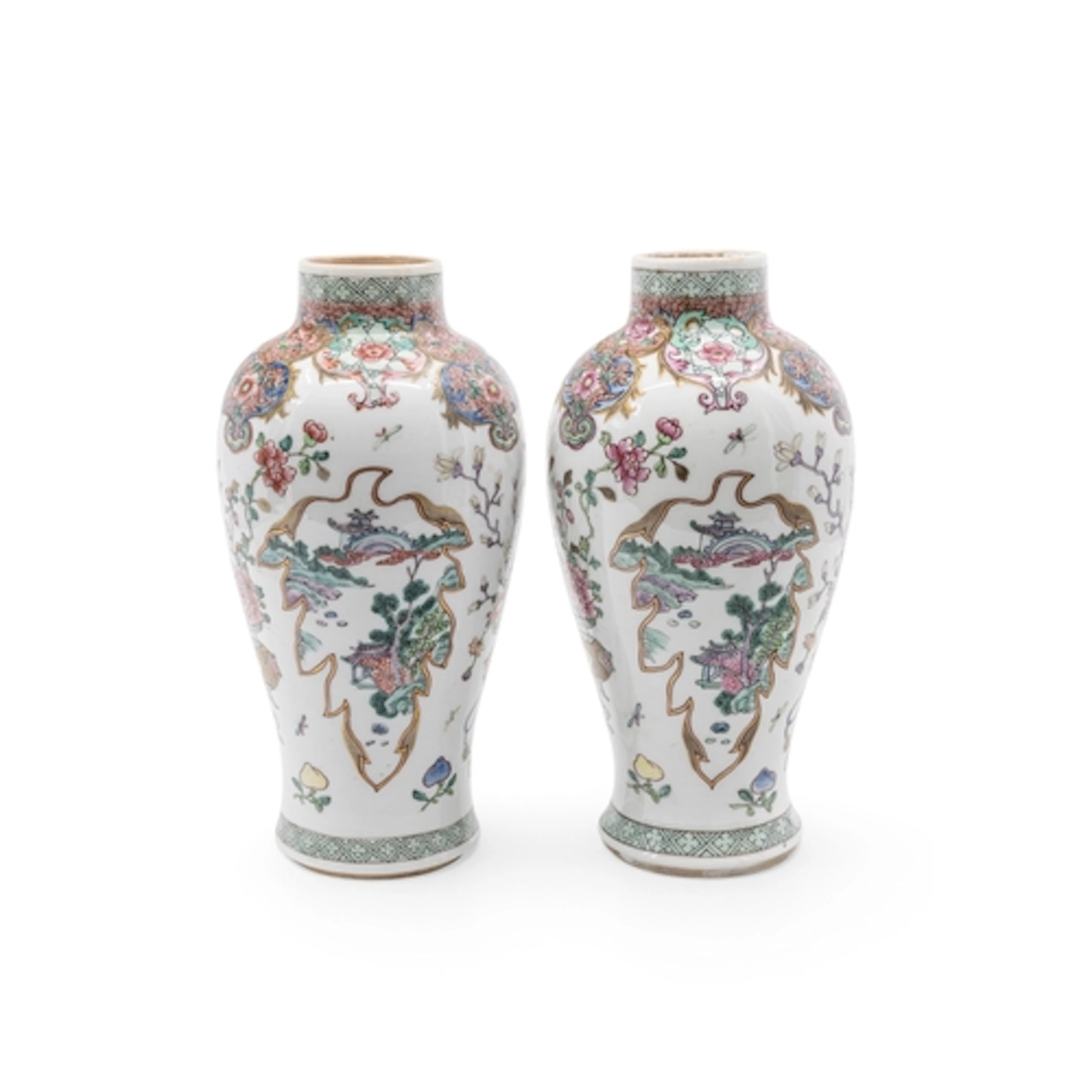 A PAIR OF SAMPSON ROSE VASES LATE 19TH / EARLY 20TH CENTURY...