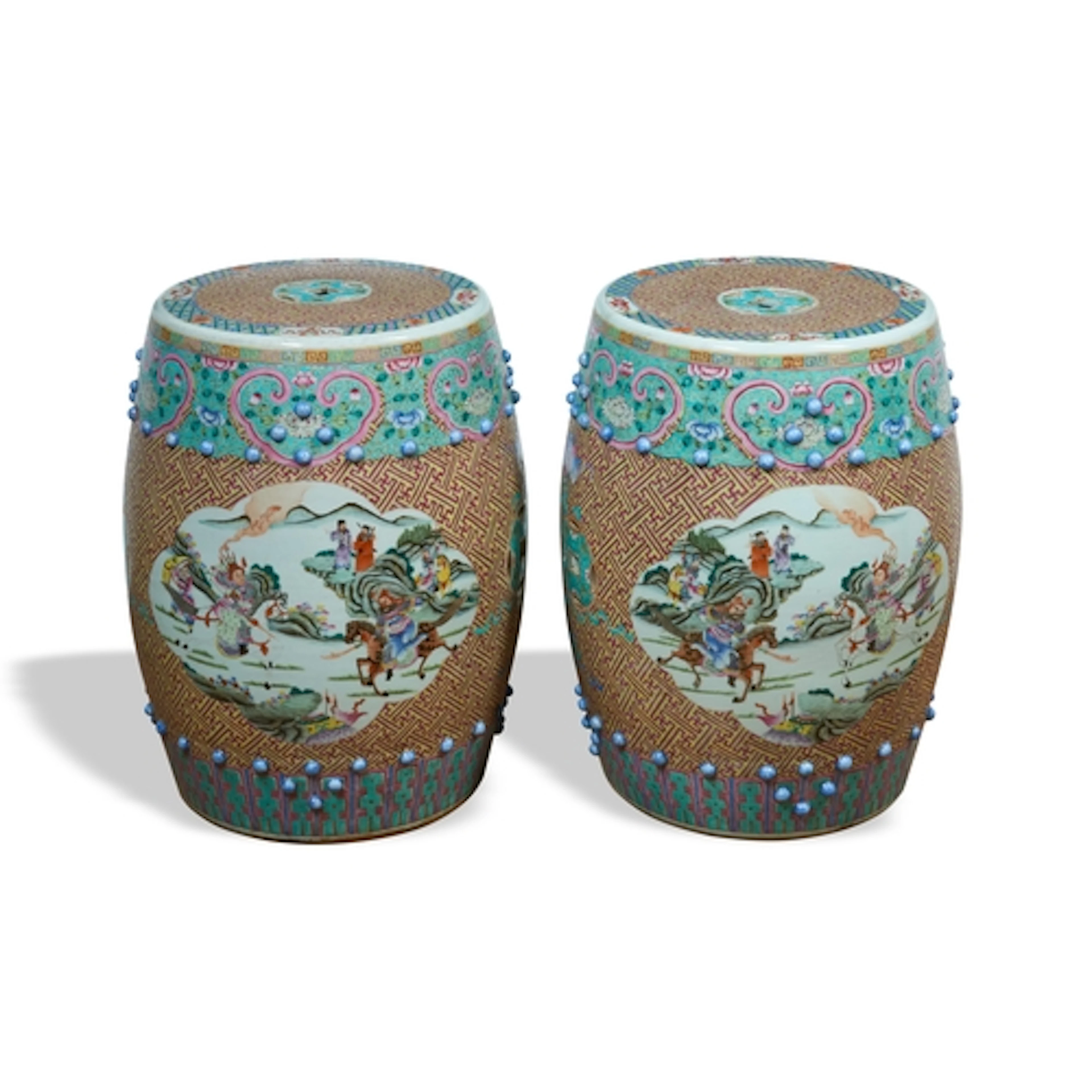 A PAIR OF FAMILLE ROSE GARDEN SEATS LATE QING DYNASTY the se...