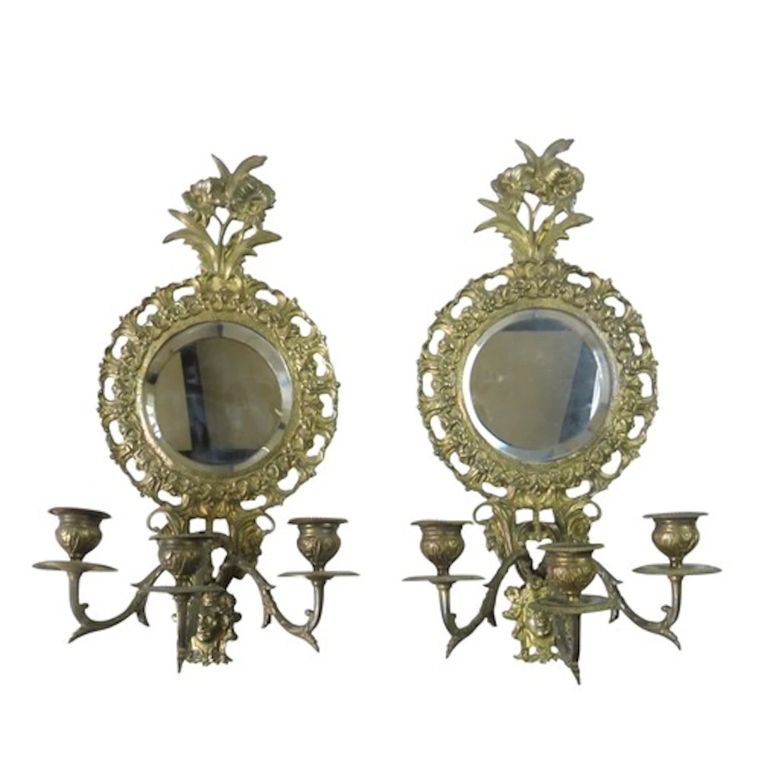 A PAIR OF FRENCH ART NOUVEAU MIRRORED GIRANDOLE WALL SCONCES...