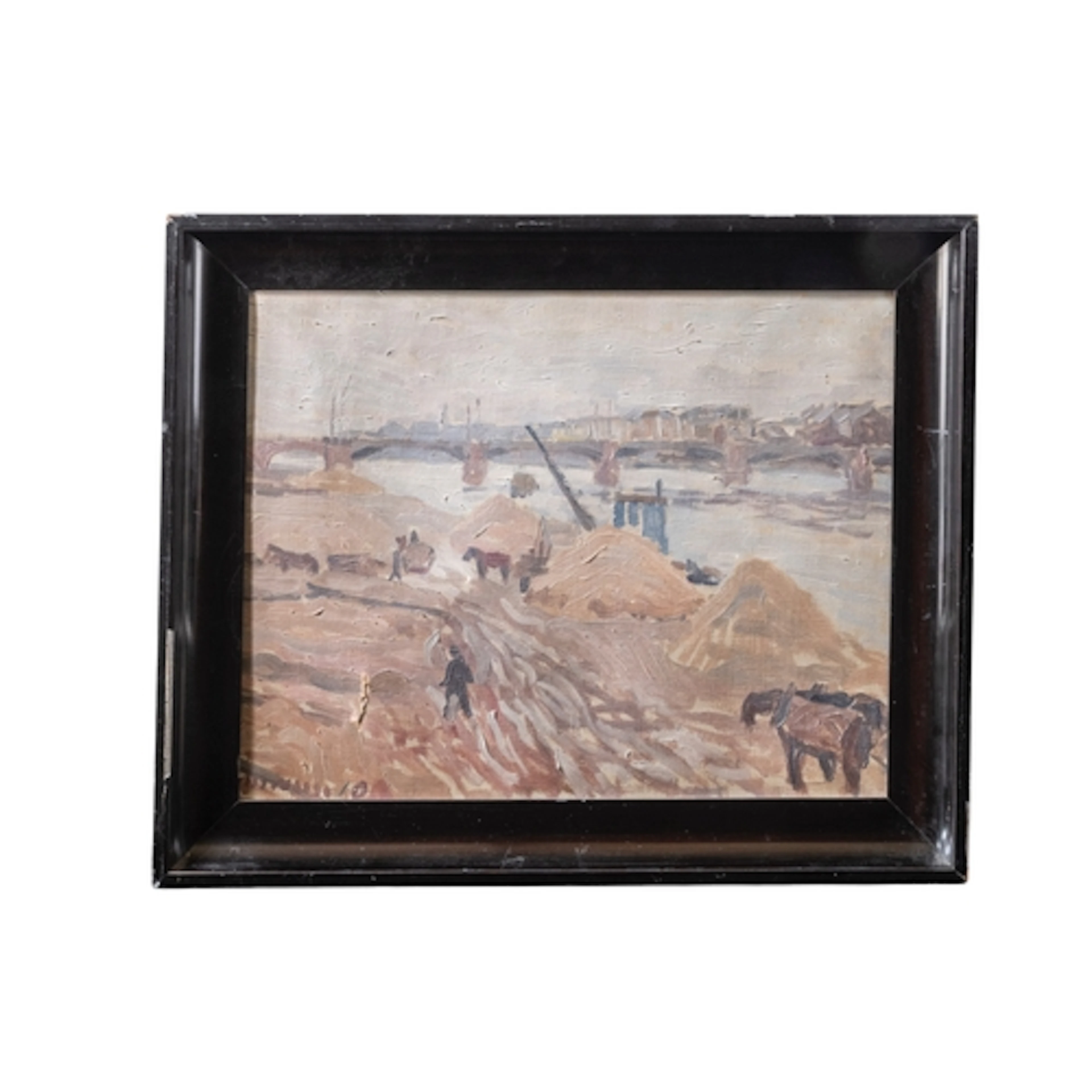 LANDSCAPE OIL ON CANVAS depicting a bridge scene, possibly P...