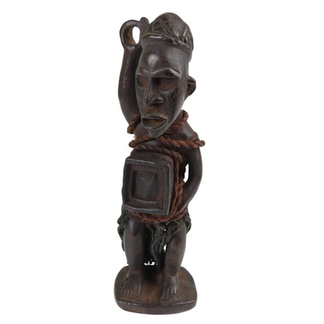 A WEST AFRICAN ANCESTOR FIGURE from the Congo, with woven di...