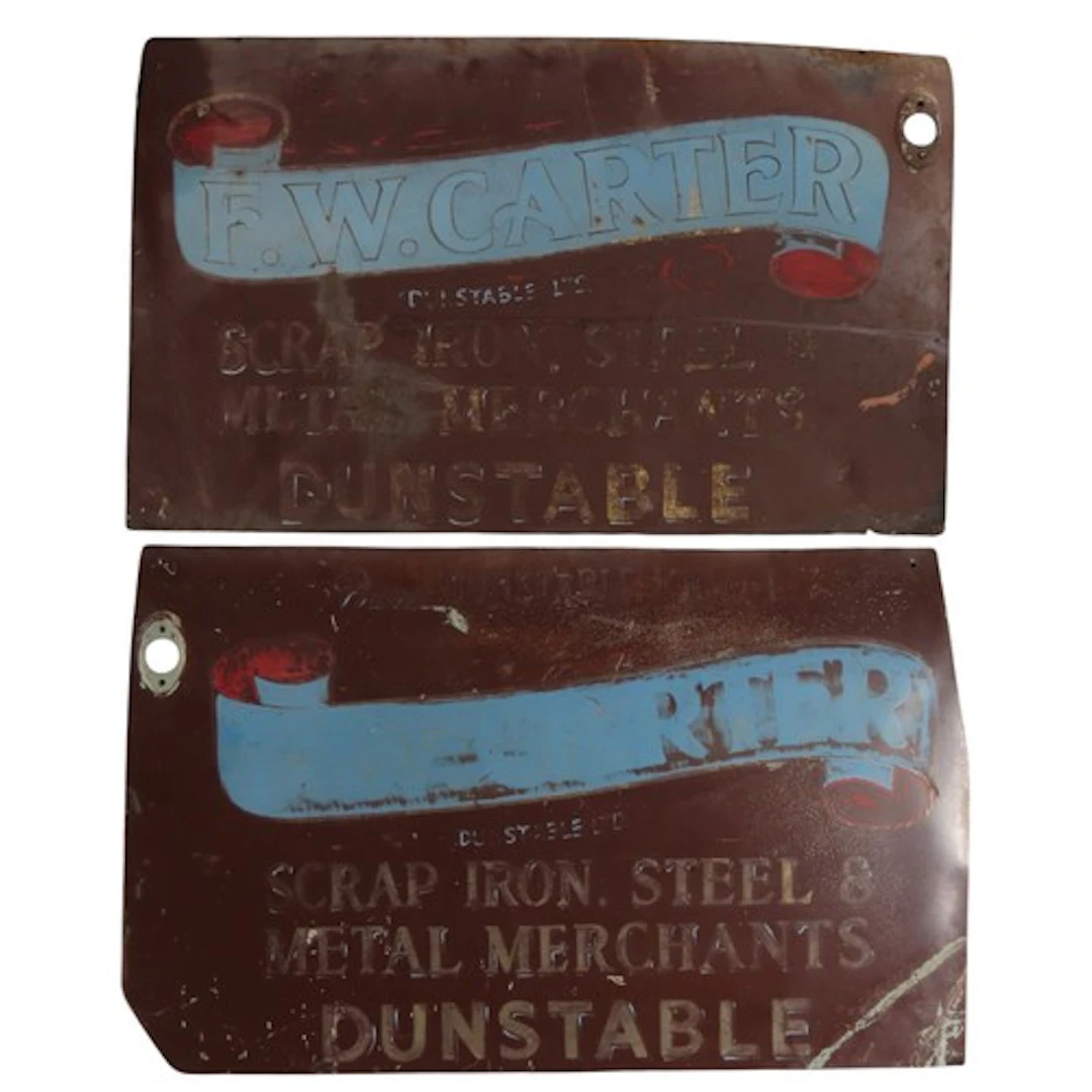 TWO VINTAGE ADVERTISING SIGNS for F.W Carter Scrap Merchants...