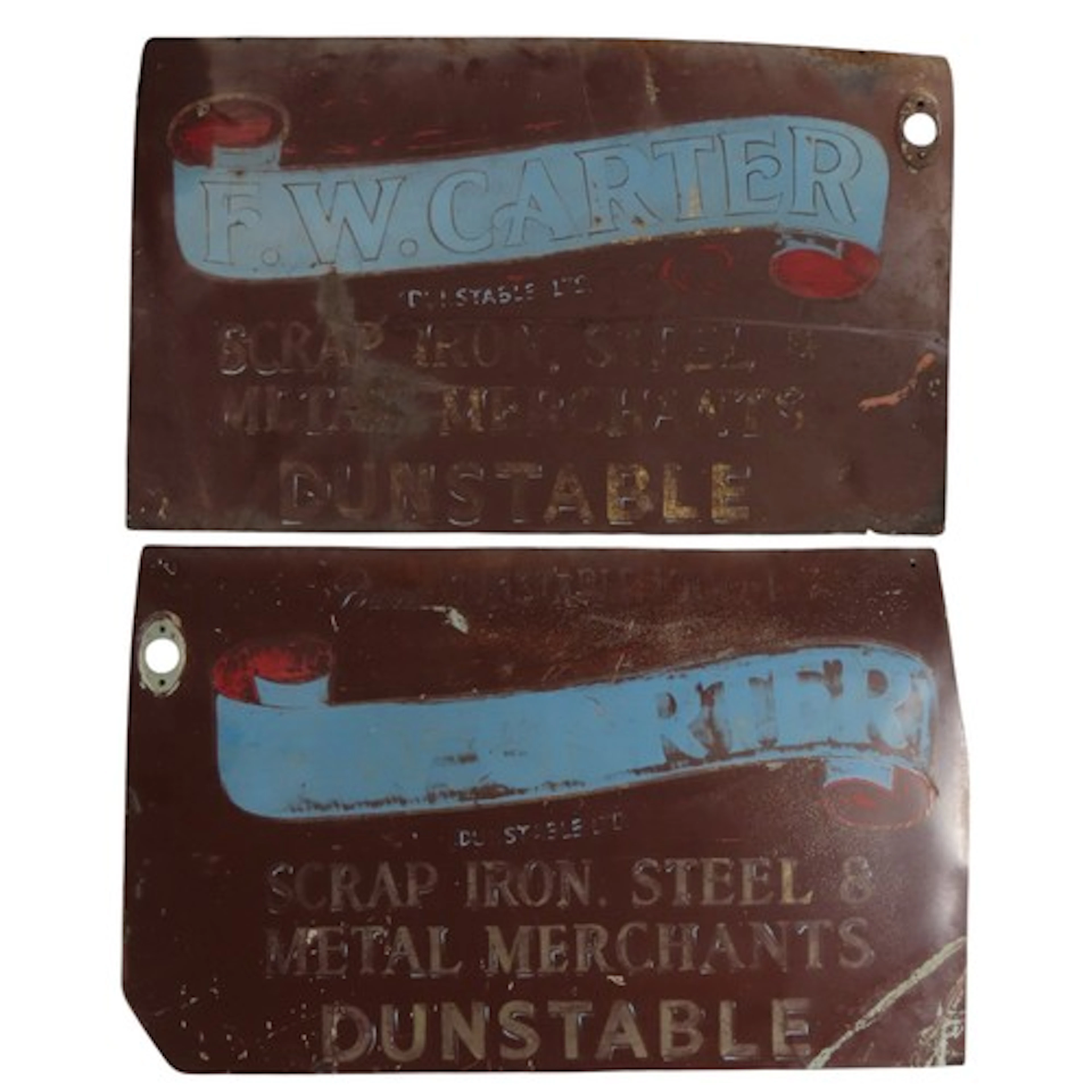 TWO VINTAGE ADVERTISING SIGNS for F.W Carter Scrap Merchants...