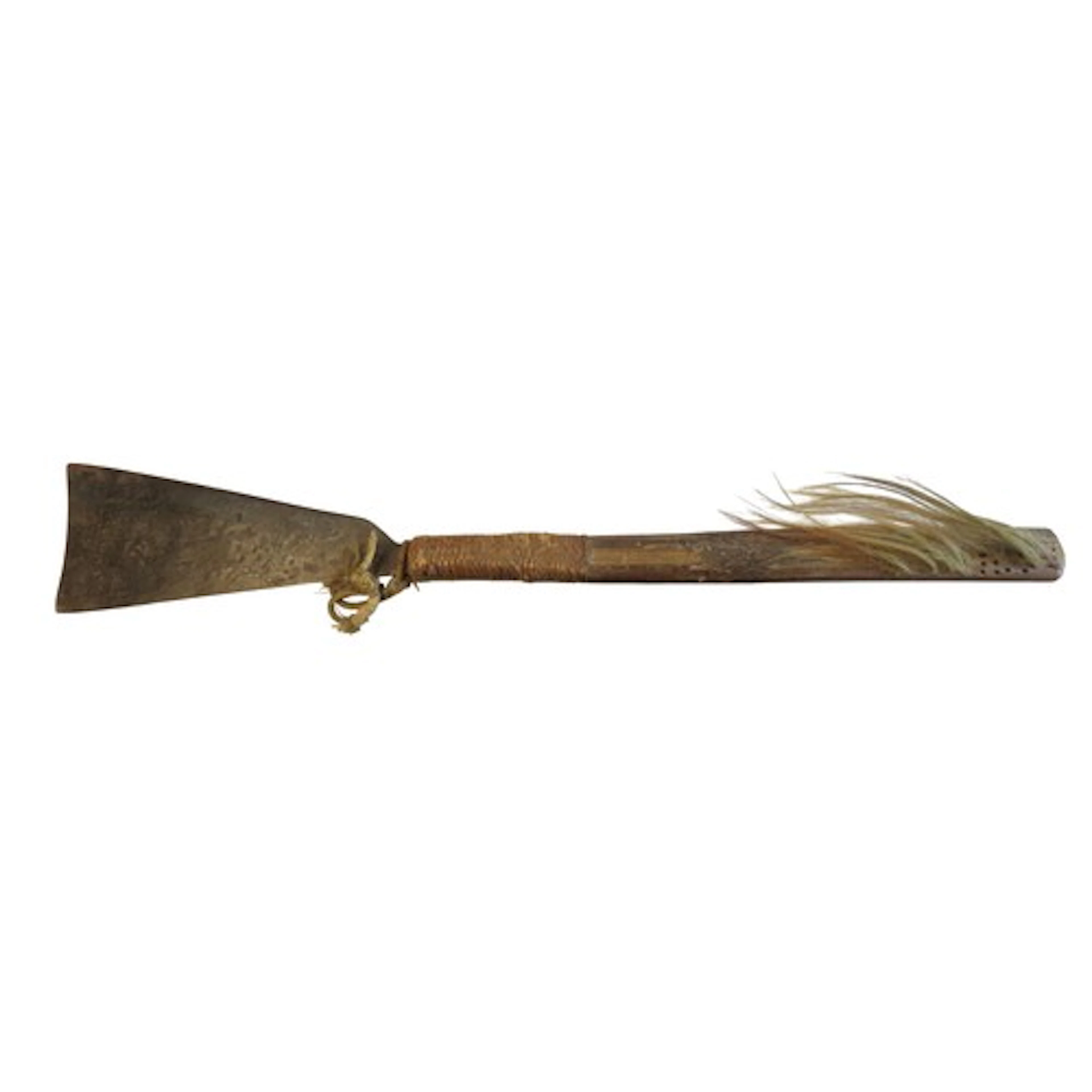 A NAGA AXE DAO with iron blade woven rafia binding and woode...