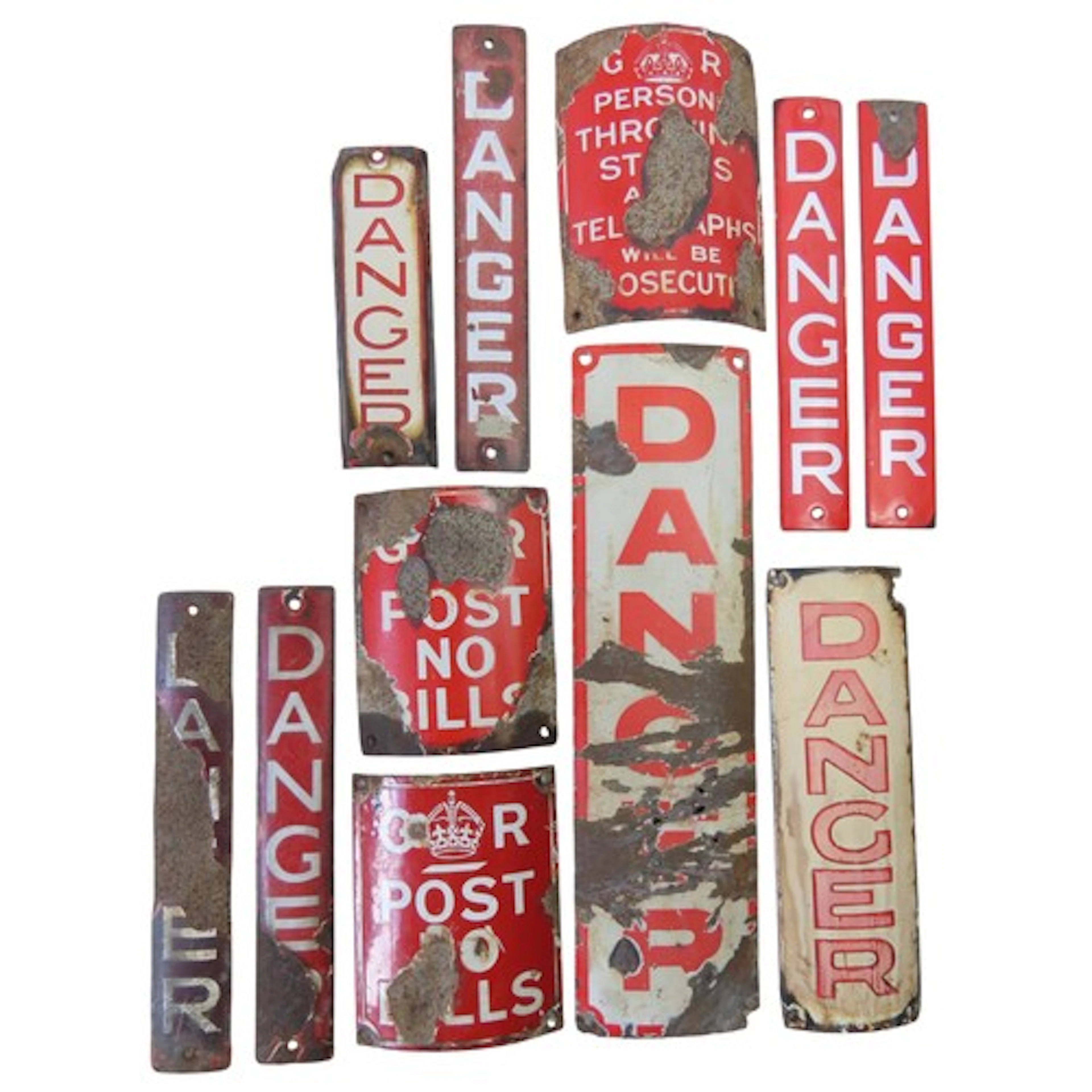 A GROUP OF TEN VARIOUS ENAMELED 'DANGER' SIGNS CIRCA 1960 of...