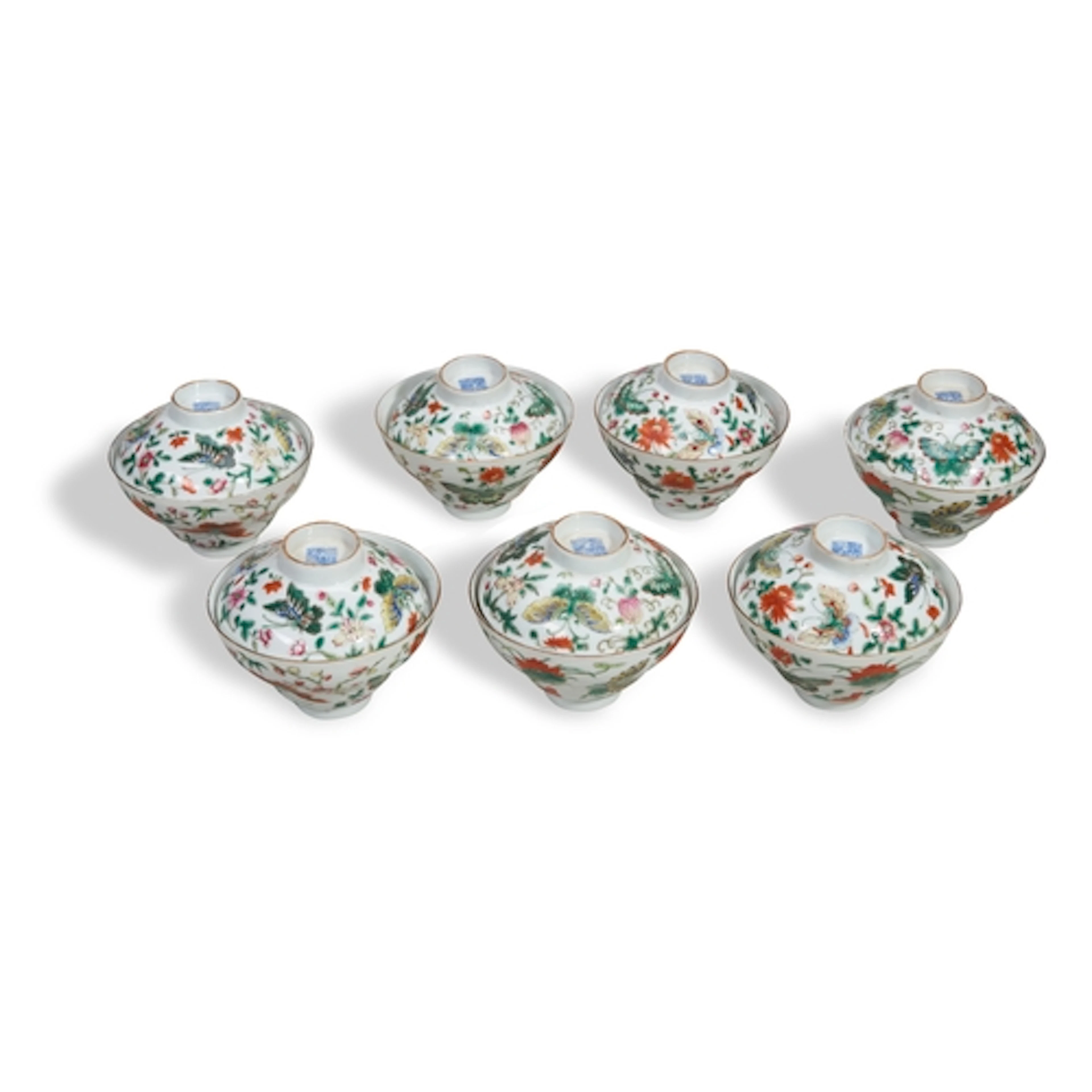 A SET OF SEVEN FAMILLE ROSE BIWLS AND COVERS QING DYNASTY, 1...