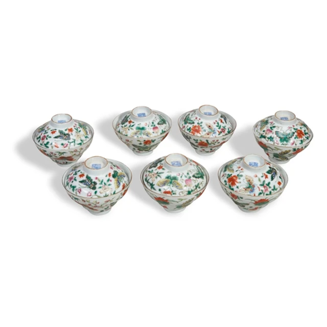 A SET OF SEVEN FAMILLE ROSE BIWLS AND COVERS QING DYNASTY, 1...