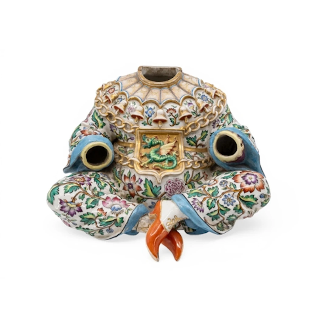 A MEISSEN STYLE FRENCH PORCELAIN PAGODA NODDING FIGURE, intr...