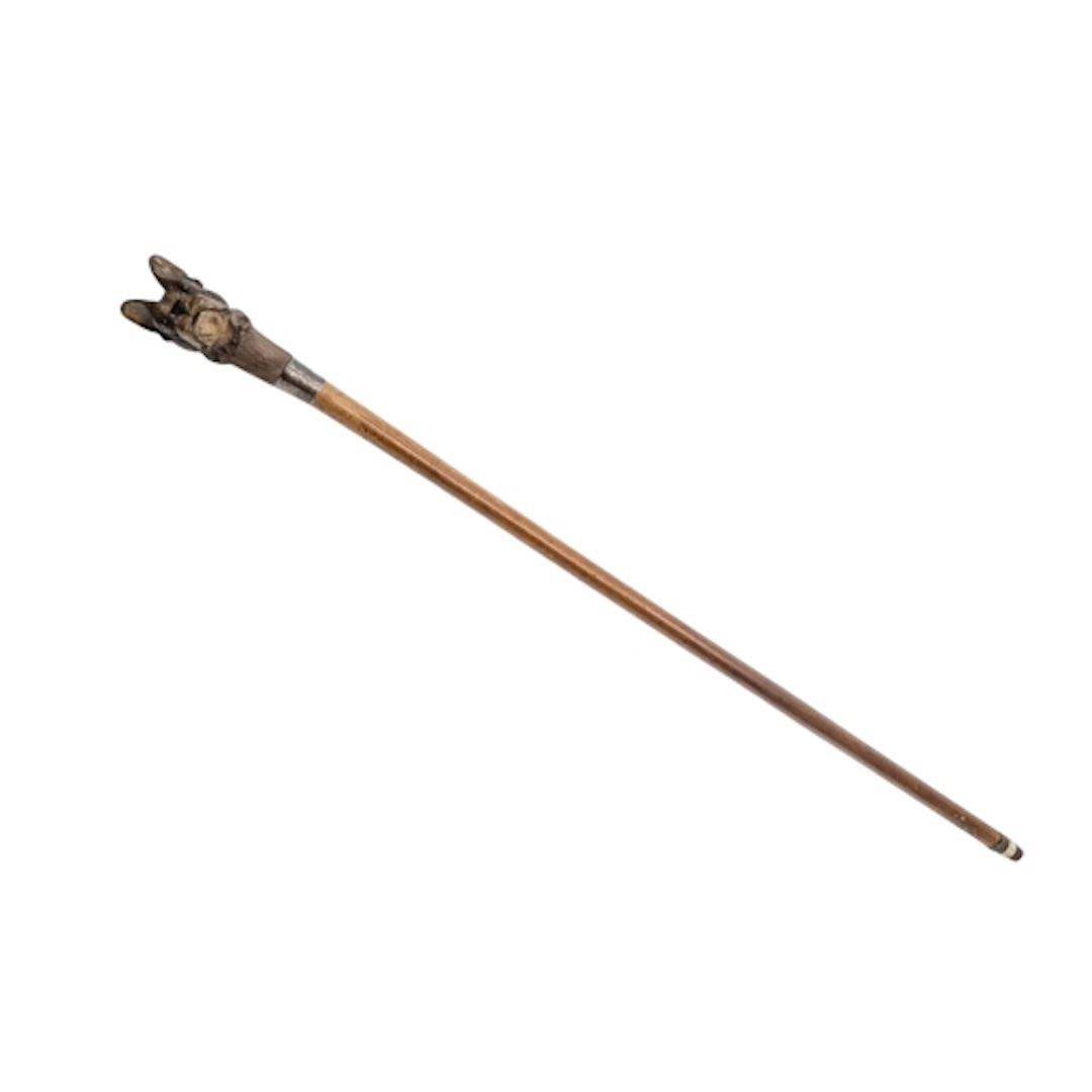 A CARVED AND POLYCHROME PAINTED FRENCH BULLDOG WALKING CANE ...