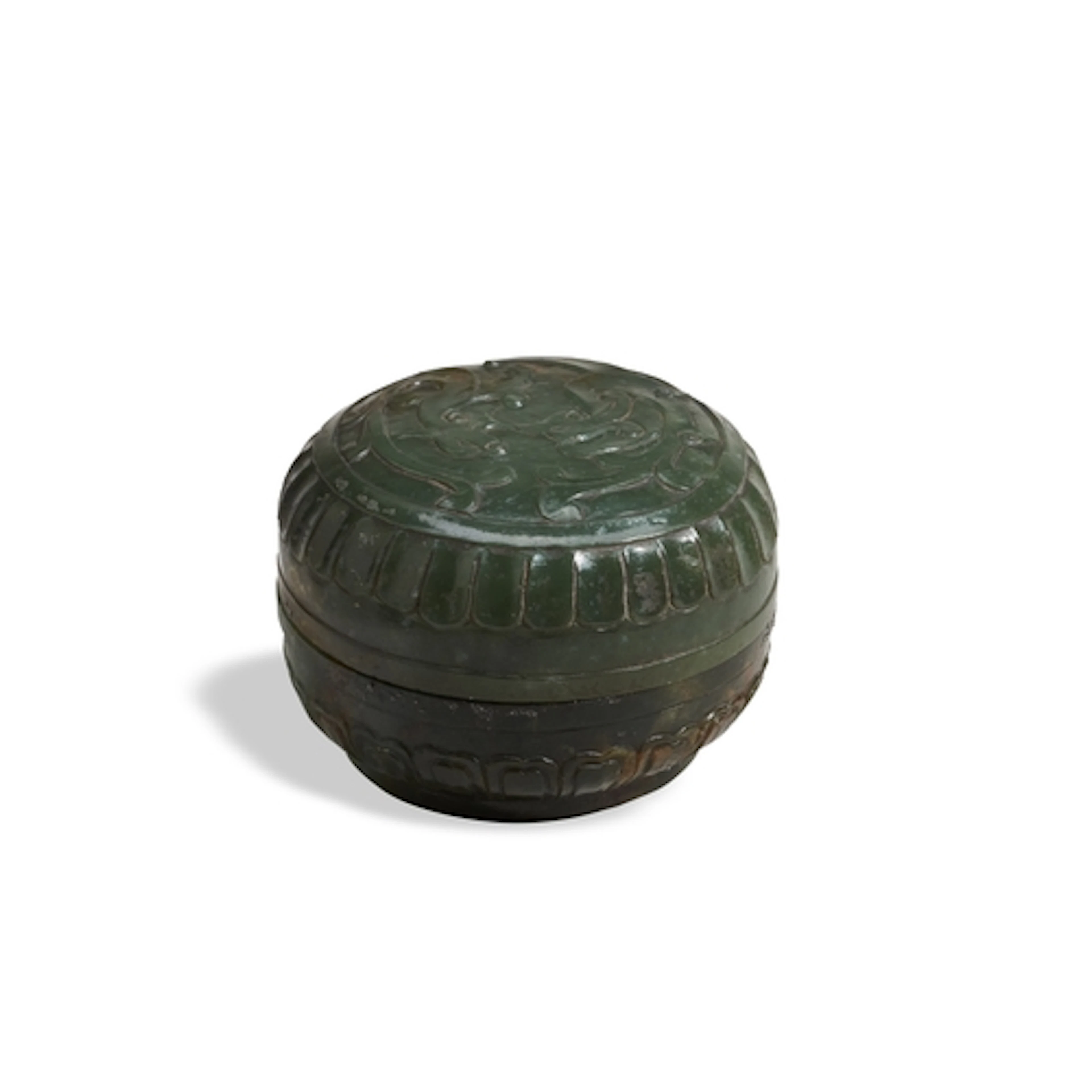 A CARVED SPINACH JADE BOX AND COVER QING DYNASTY, 18TH / 19T...