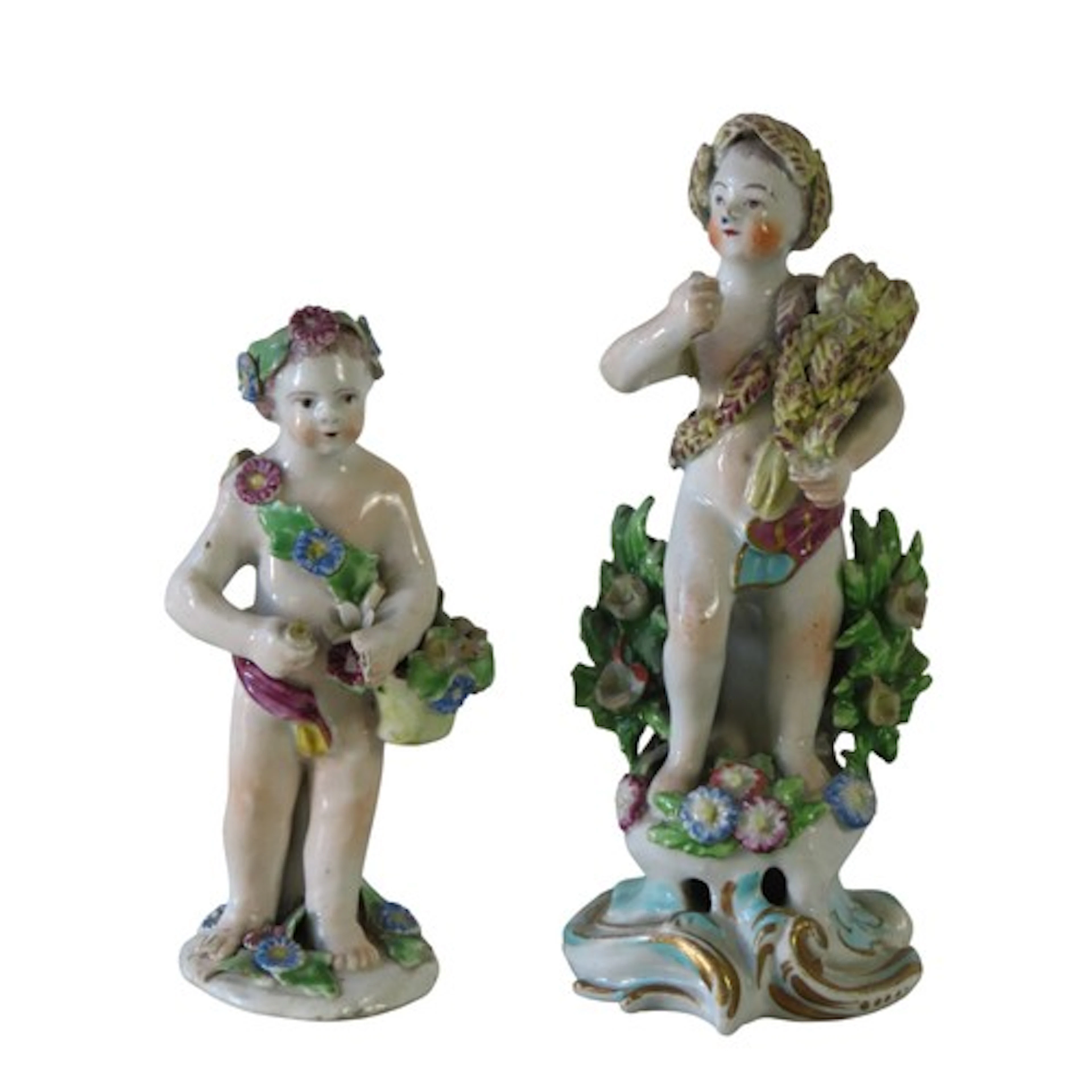 TWO MID 18TH CENTURY BOW PUTTI FIGURES the larger holding a ...