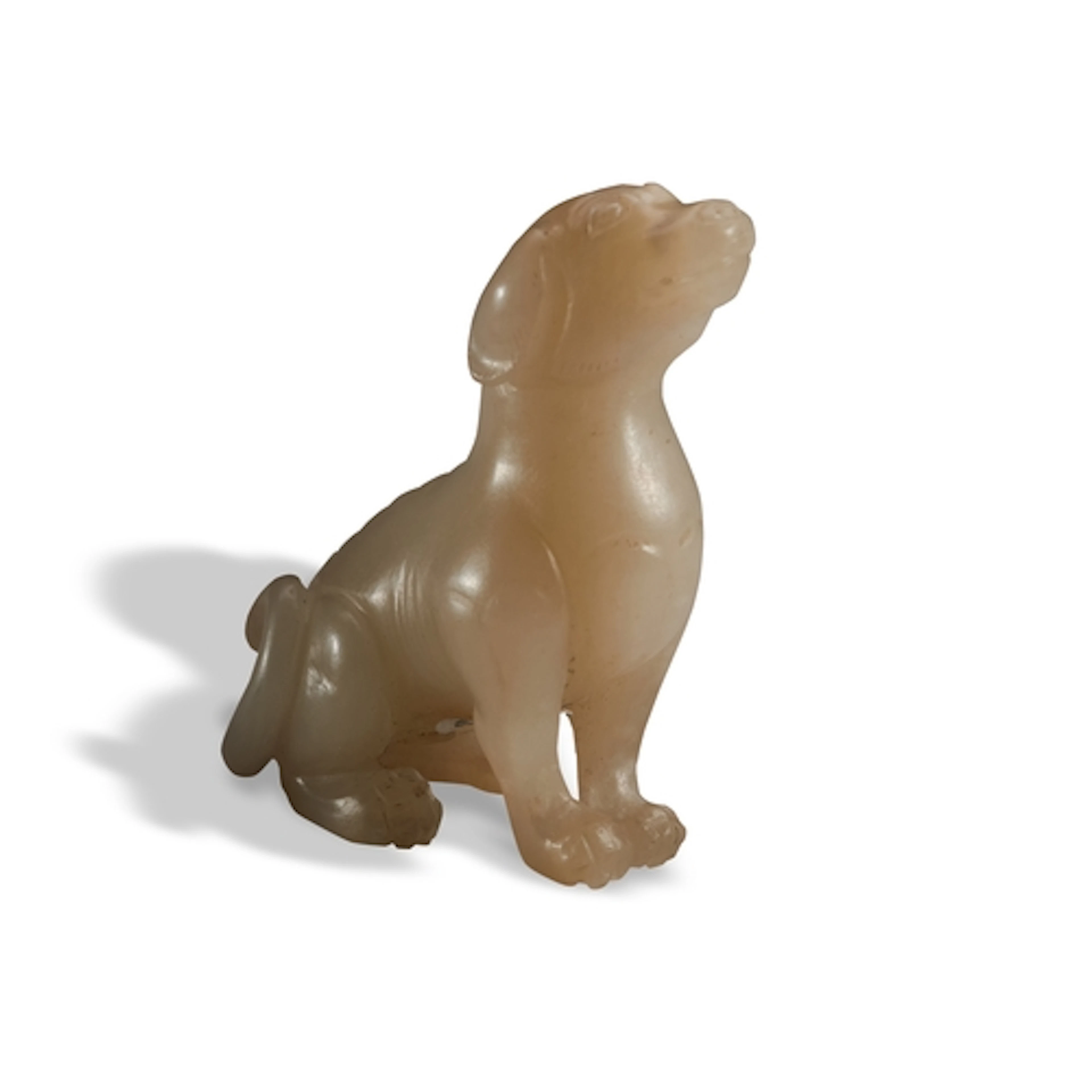 A GOOD WHITE FIGURE OF A DOG 19TH / 20TH CENTURY 青白玉犬 十九/二十世...