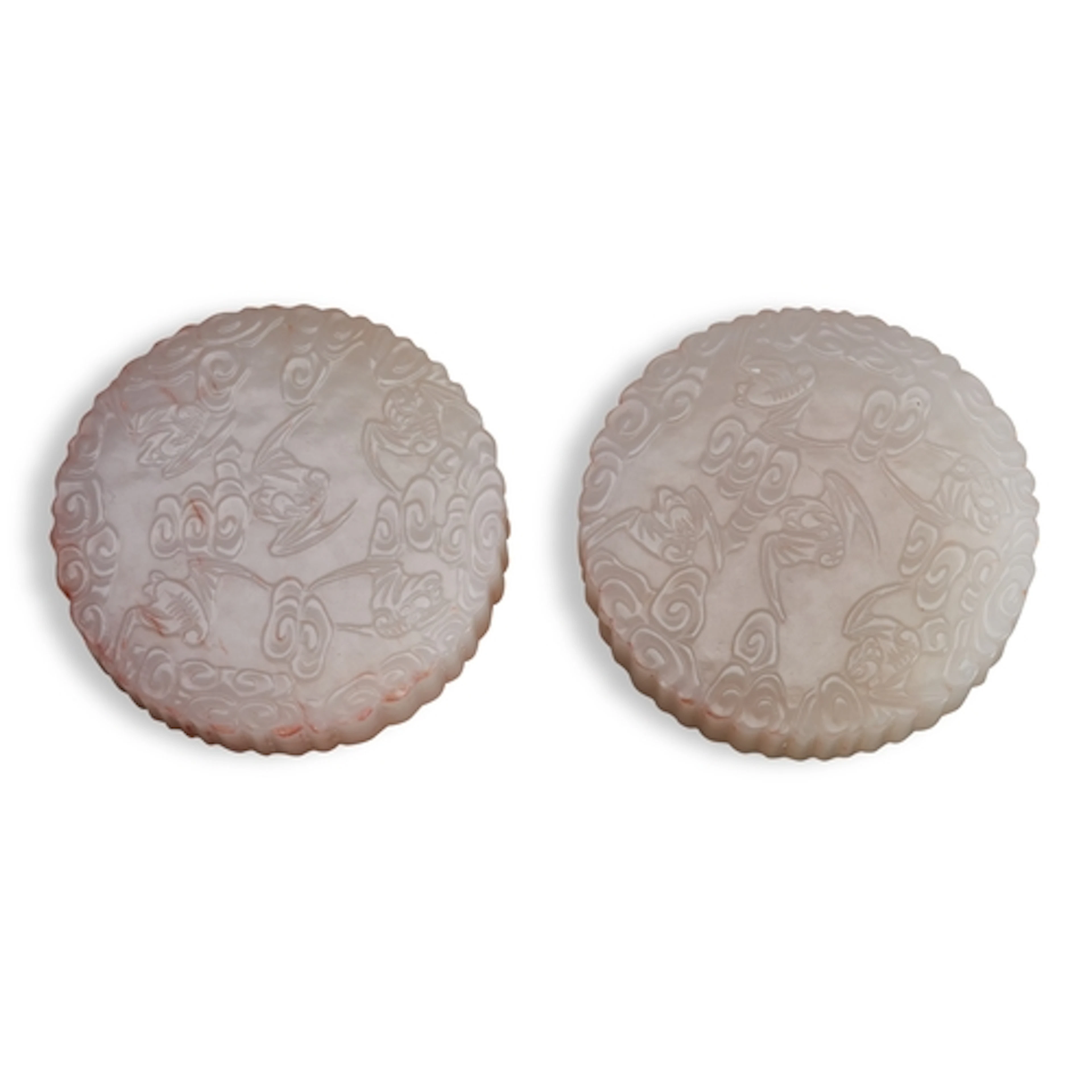 A PAIR OF JADE PAPERWEIGHTS CARVED WITH BATS AND AUSPICIOUS ...