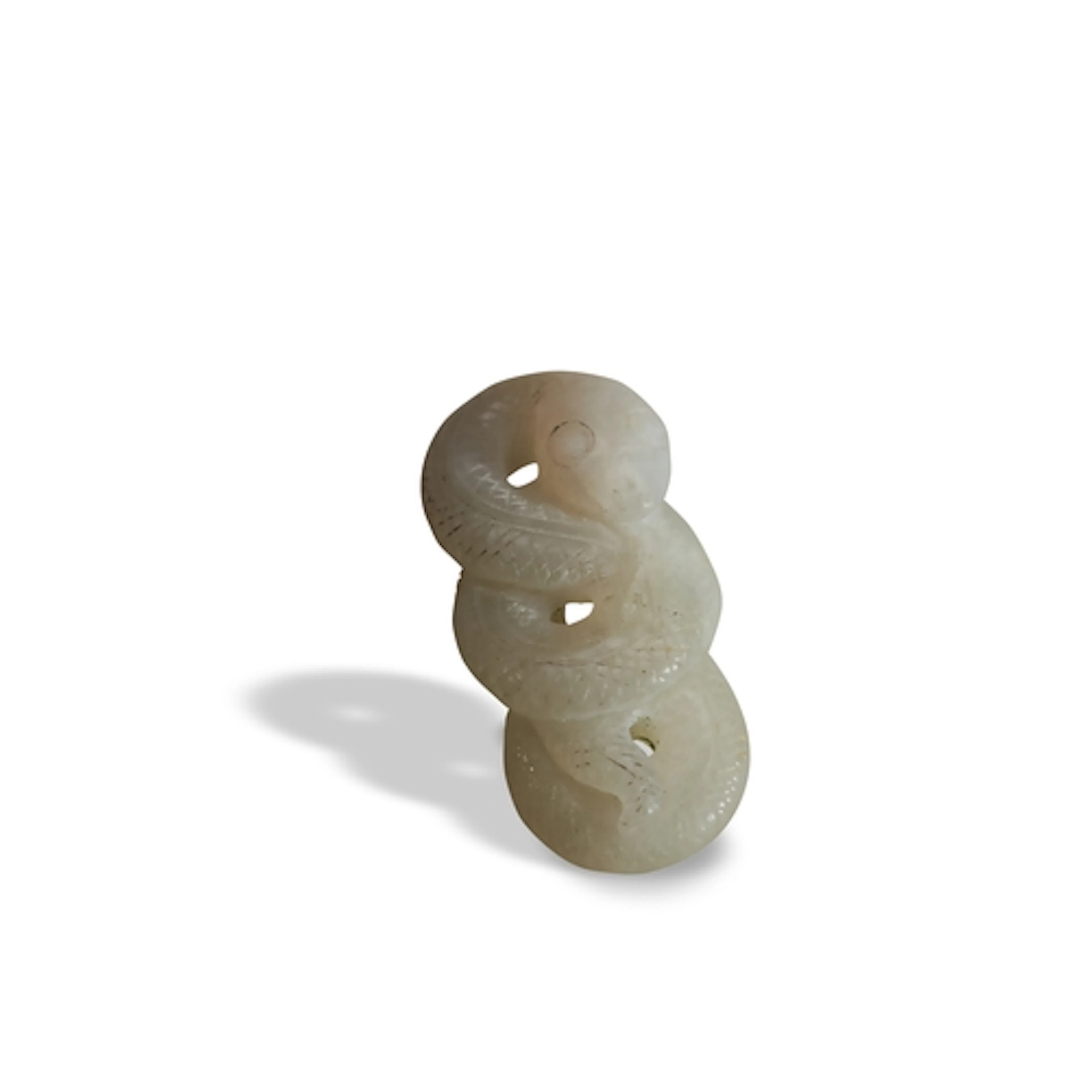 A SMALL WHITE JADE CARVING OF A SNAKE QING DYNASTY, 19TH CEN...