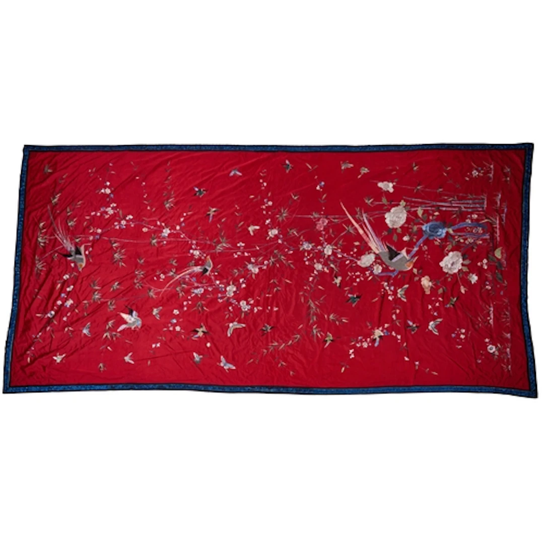 AN EMBROIDERED RED SILK PANEL QING DYNASTY, 19TH CENTURY fin...