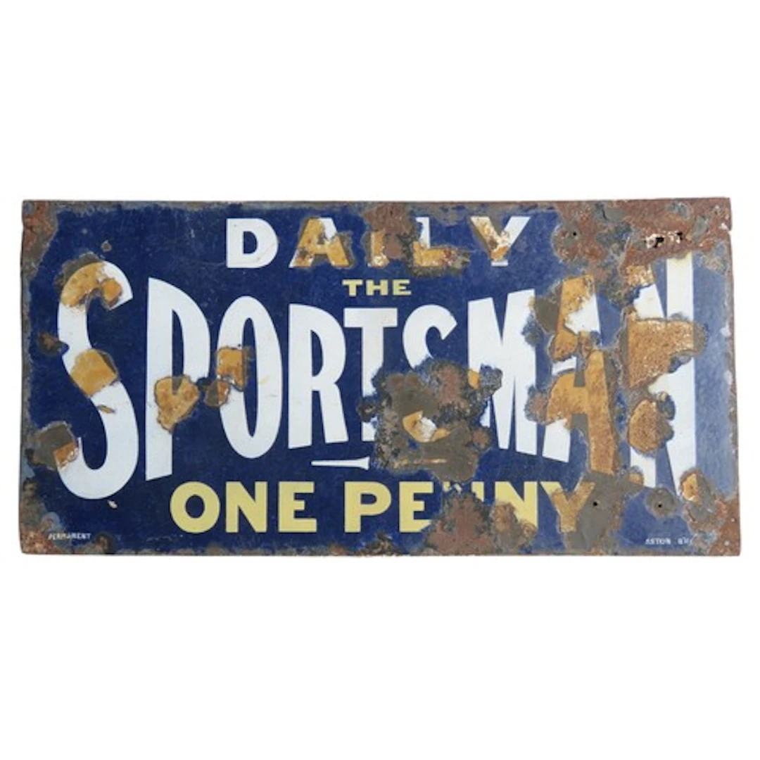 'THE DAILY SPORTSMAN' ENAMEL ADVERTISING SIGN EARLY 20TH CEN...