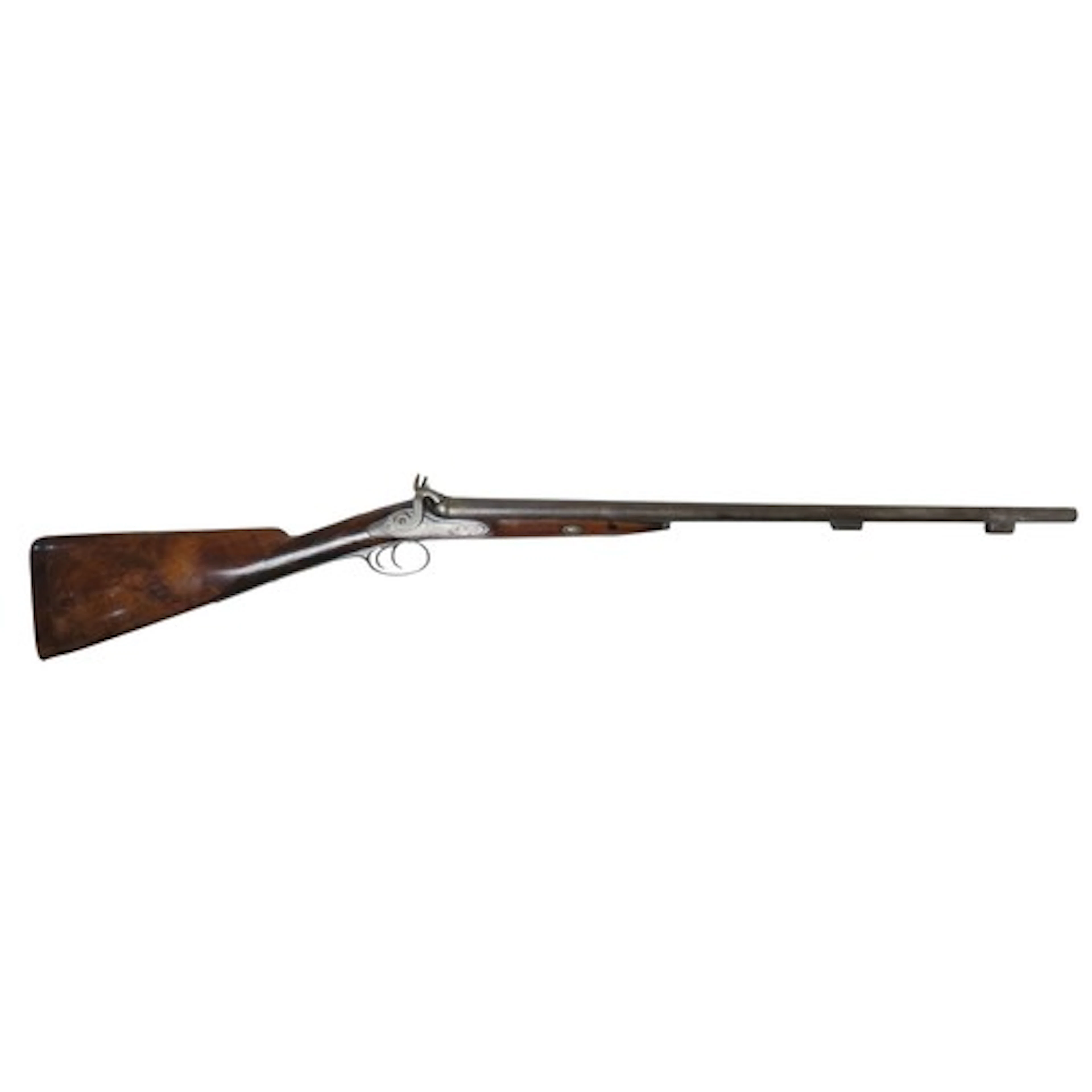 A DOUBLE BARRELLED PERCUSSION SPORTING GUN engraved for Harv...