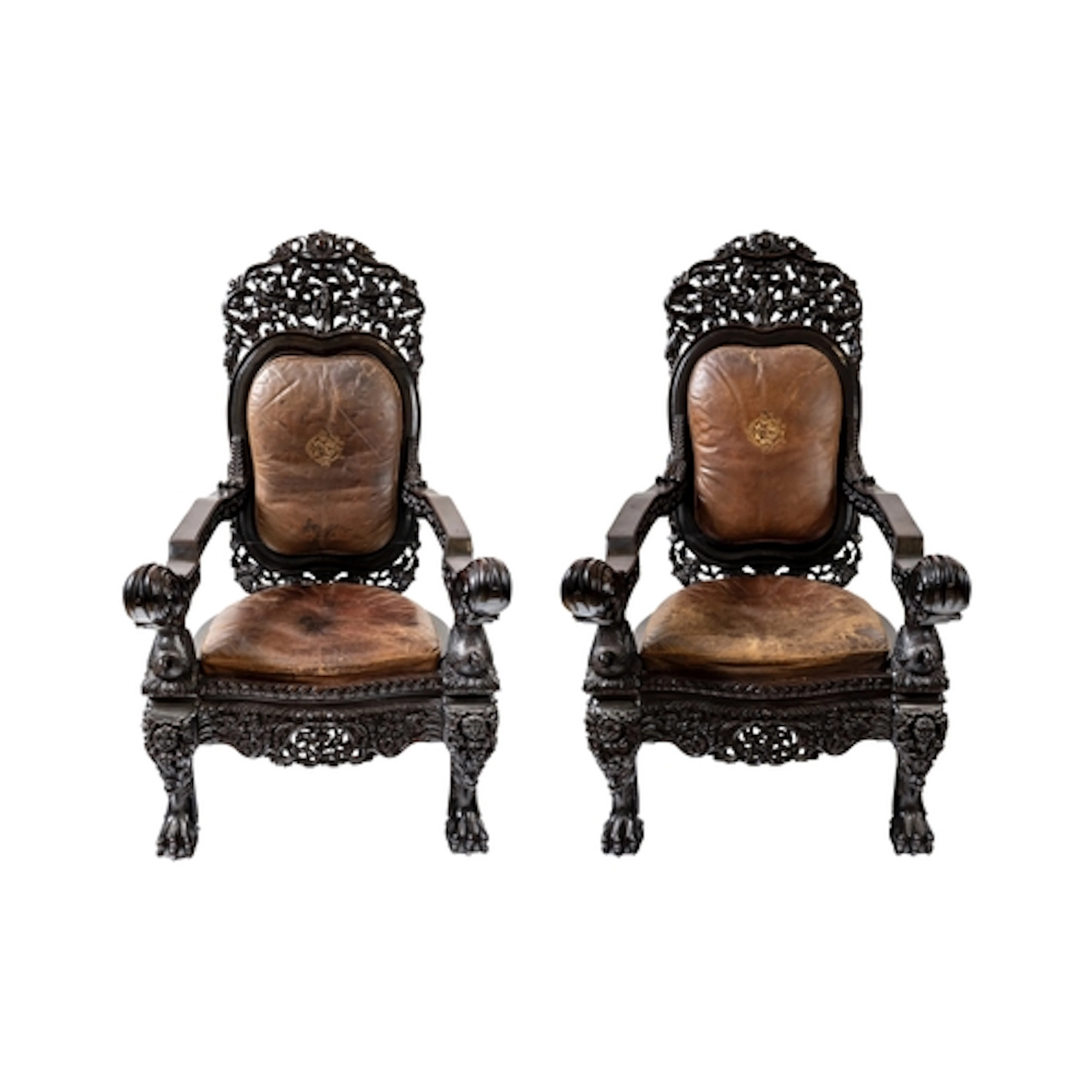 AN IMPRESSIVE PAIR OF CHINESE EXPORT ROCOCO-STYLE HONGMU CHA...