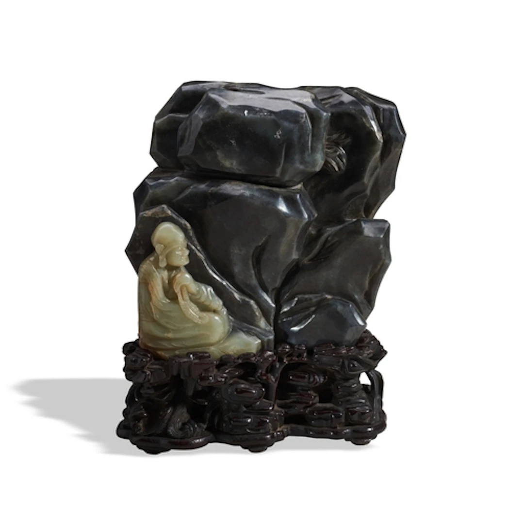 A LARGE GREY AND CELADON JADE 'LOUHAN' BOULDER QING DYNASTY ...