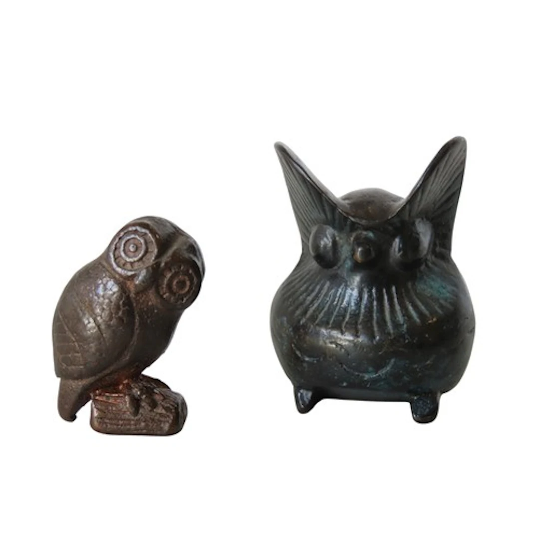 TWO BRONZE GRECO-ROMAN-STYLE MODELS OF OWLS representing Min...