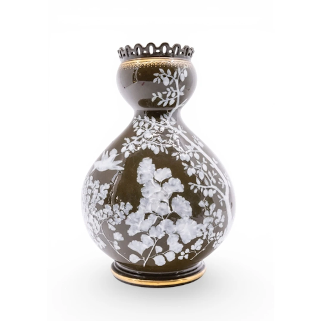 A GEORGE JONES PATE SUR PATE DOUBLE GOURD VASE decorated wit...