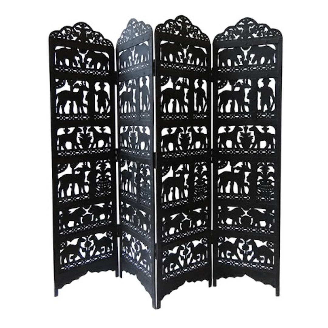 EARLY 20TH CENTURY INDIAN WROUGHT IRON 4-FOLD SCREEN (bough...