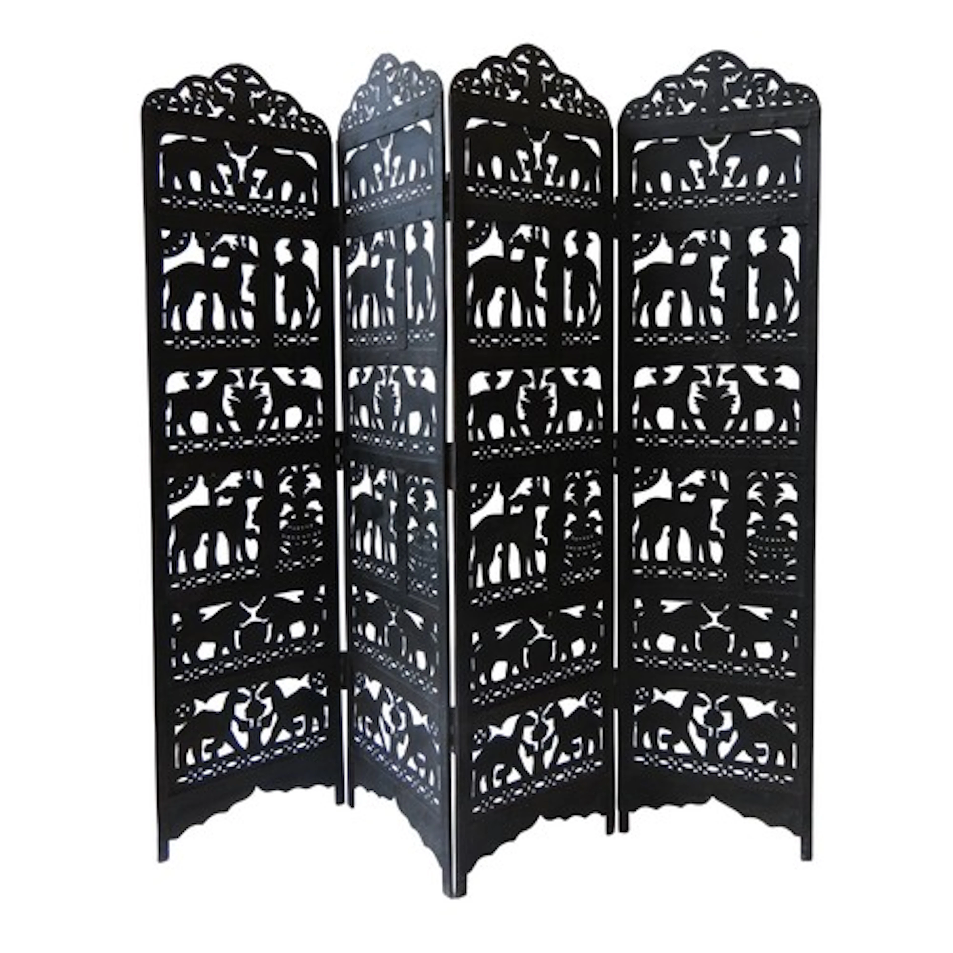 EARLY 20TH CENTURY INDIAN WROUGHT IRON 4-FOLD SCREEN (bough...