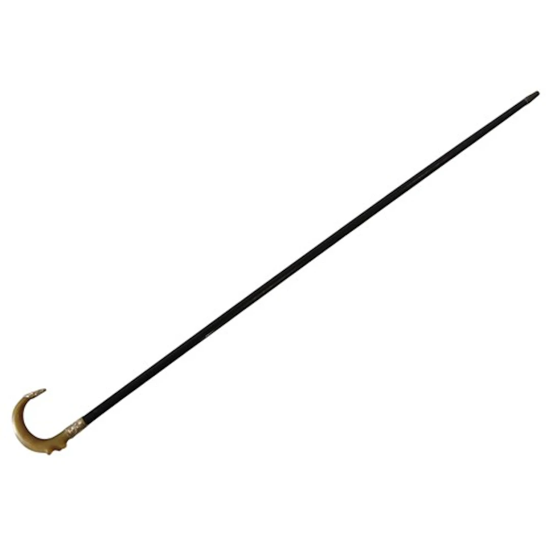 A 19TH CENTURY HORN HANDLED WALKING CANE with scroll foliate...