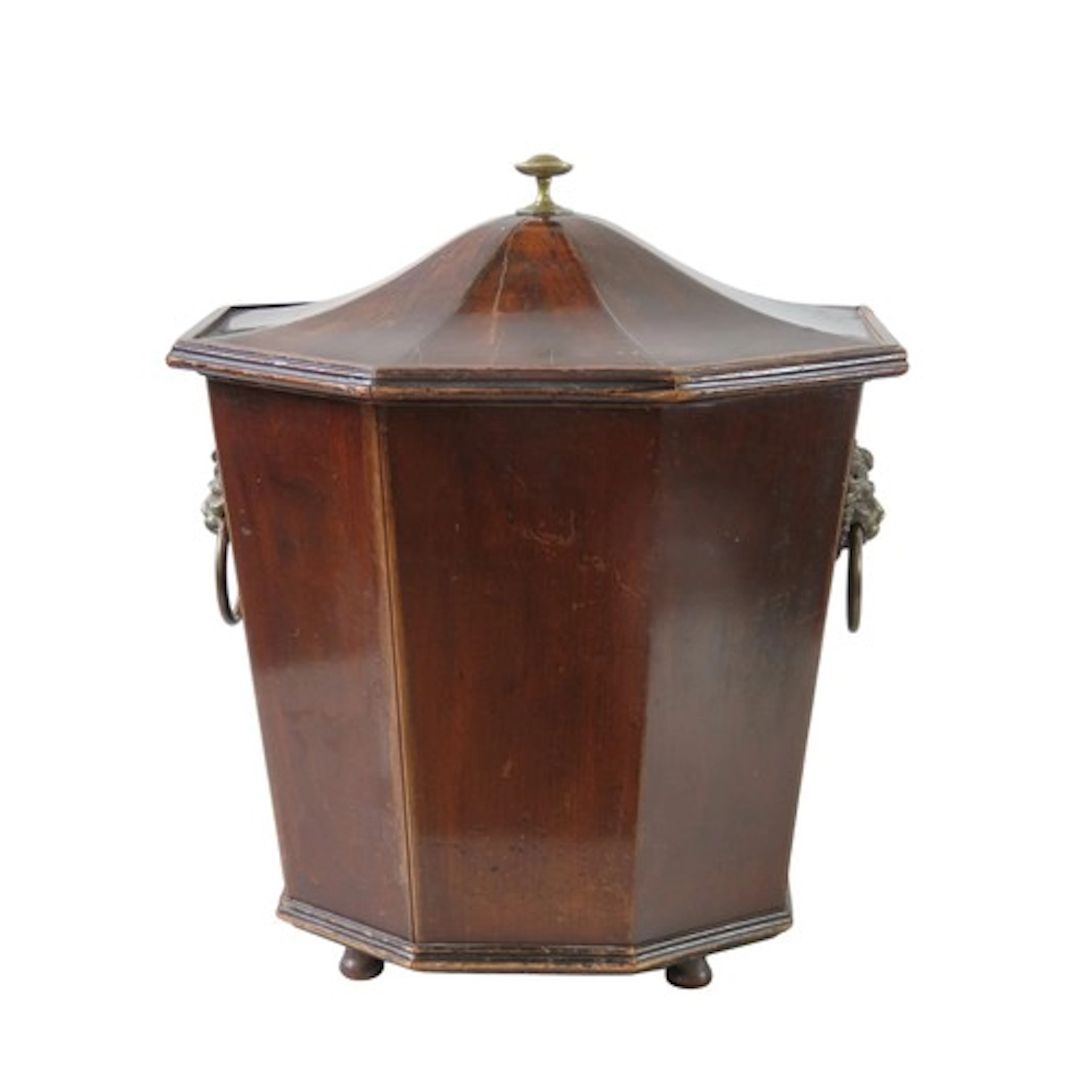 A REGENCY MAHOGANY PEAT BUCKET of tapering octagonal form wi...