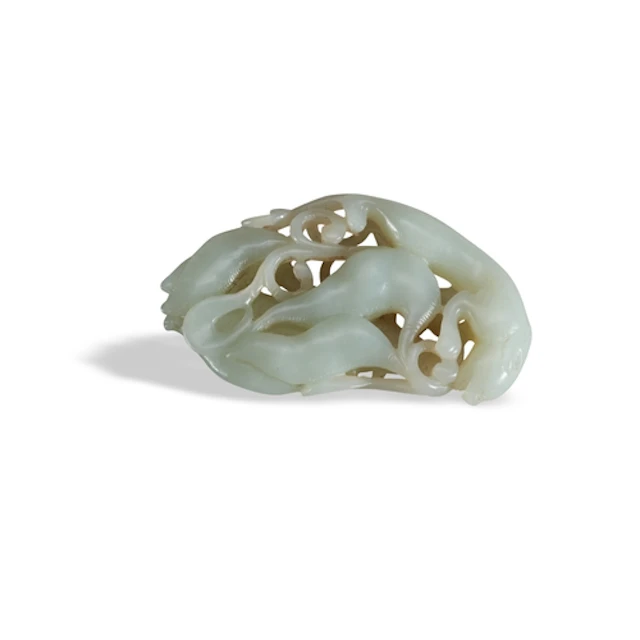 A WHITE JADE 'FELINE AND GOURD' PENDANT QING DYNASTY, 19TH C...