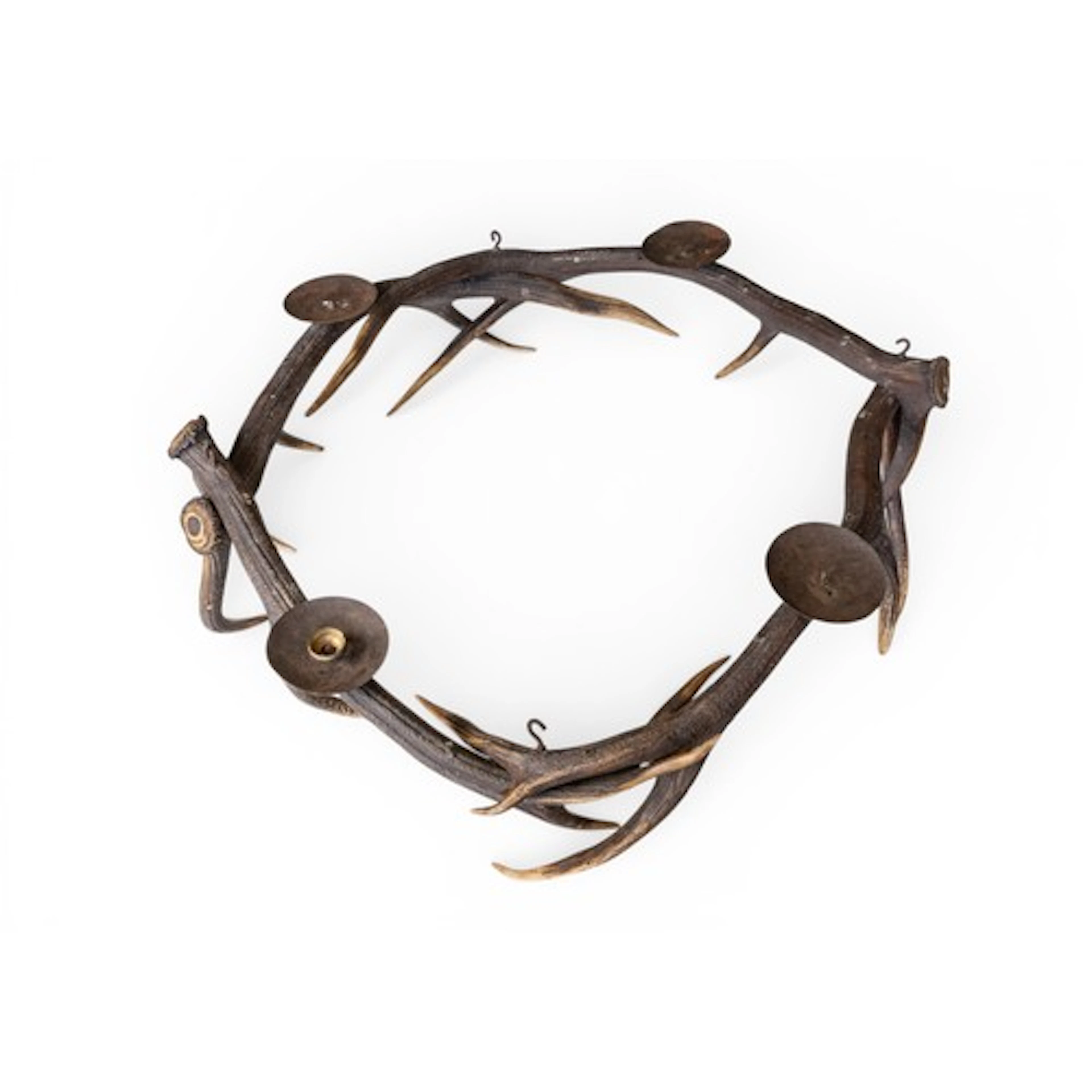 A VINTAGE ANTLER CHANDELIER ring form, comprised of four int...