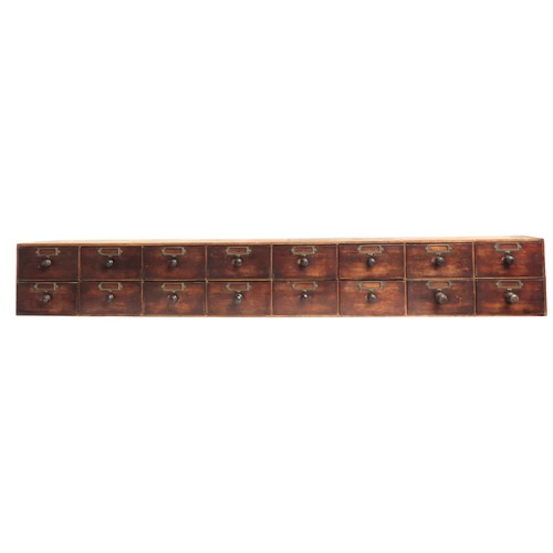 A BANK OF SIXTEEN OAK FRONTED PINE SPECIMEN DRAWERS 27 x 191...