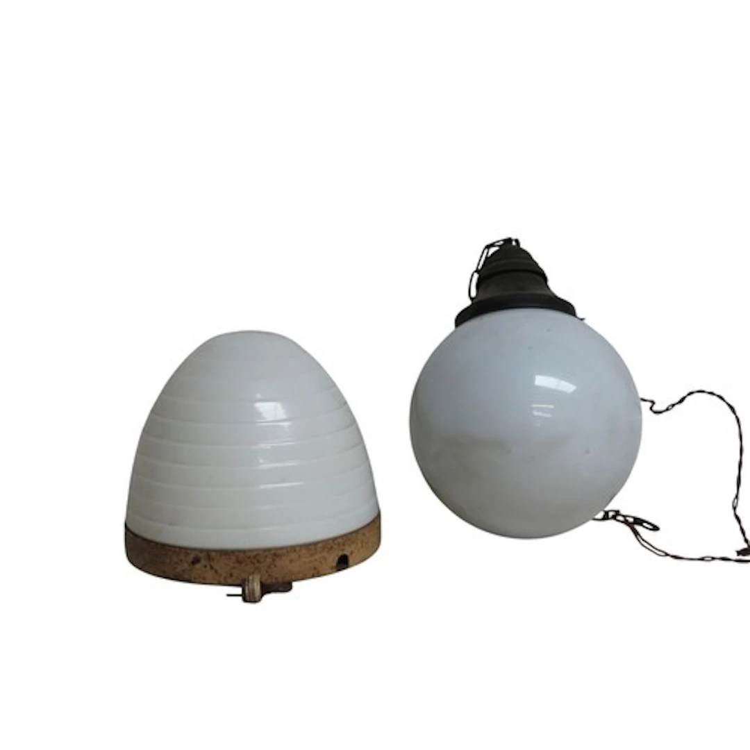 A GLOBULAR FORM PENDANT LIGHT (35 cm high) together with a b...