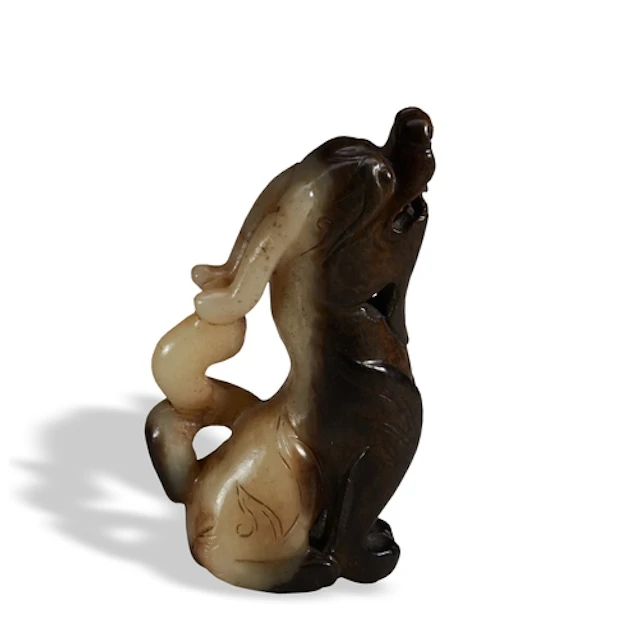 A GOOD BLACK AND WHITE JADE MYTHICAL BEAST MING DYNASTY (13...