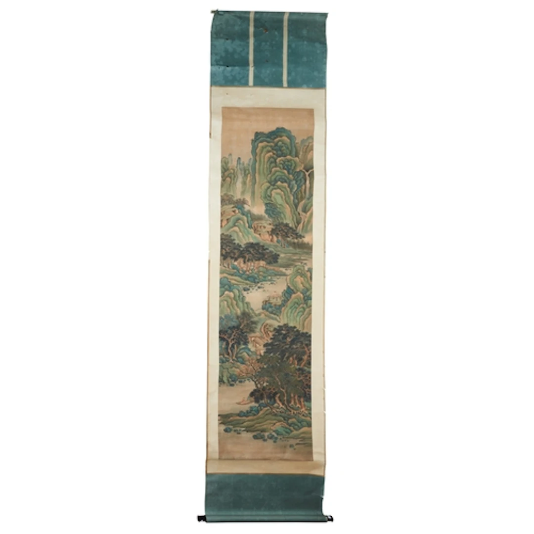SCHOLAR FISHING IN VERDANT MOUNTAINS 19/20TH CENTURY The lan...