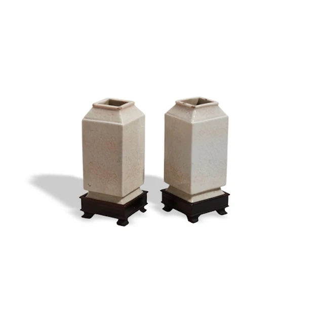 A PAIR OF WHITE-GLAZED CONG VASES LATE QING DYNASTY 白釉琮式瓶一对 ...