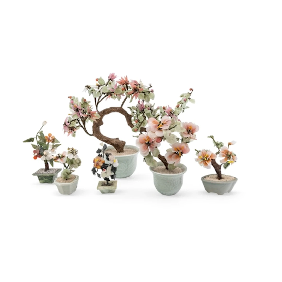 A GROUP OF SIX HARDSTONE JARDINIERES 20TH CENTURY Tallest 33...