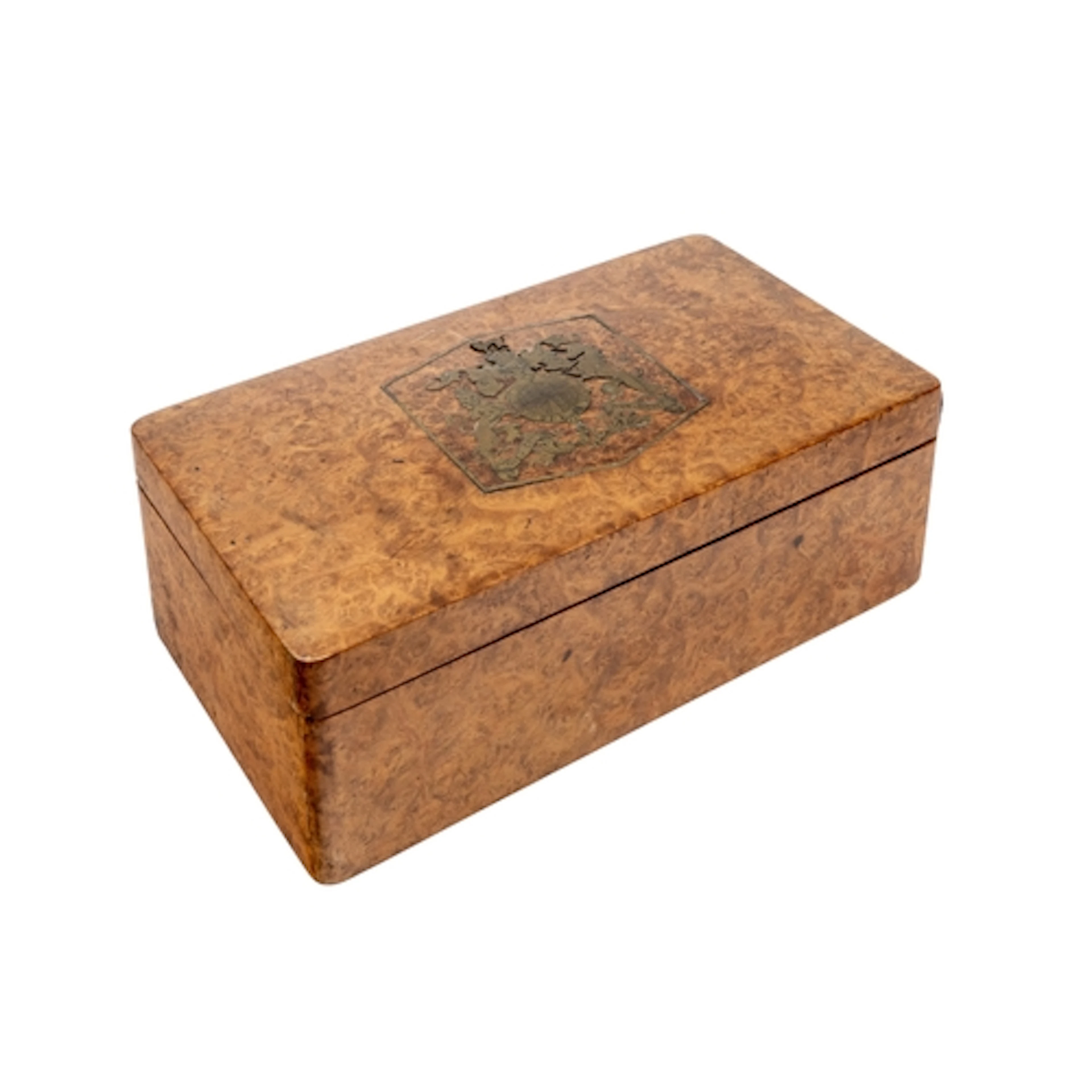 OF ROYAL INTEREST - A BURRWOOD HUMIDOR BRASS INLAID WITH THE...