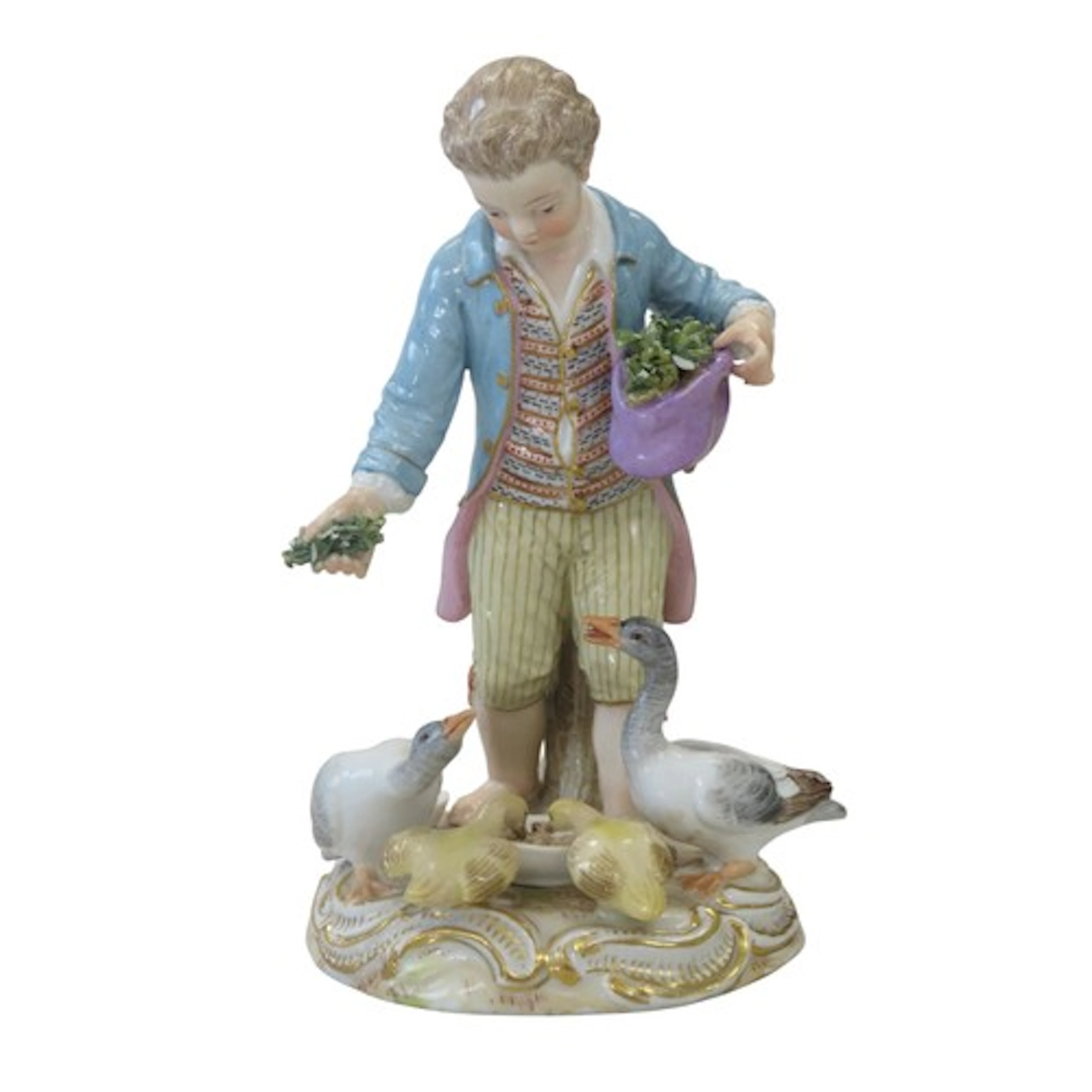 A MEISSEN GROUP 'BOY FEEDING GEESE' LATE 19TH CENTURY Model...