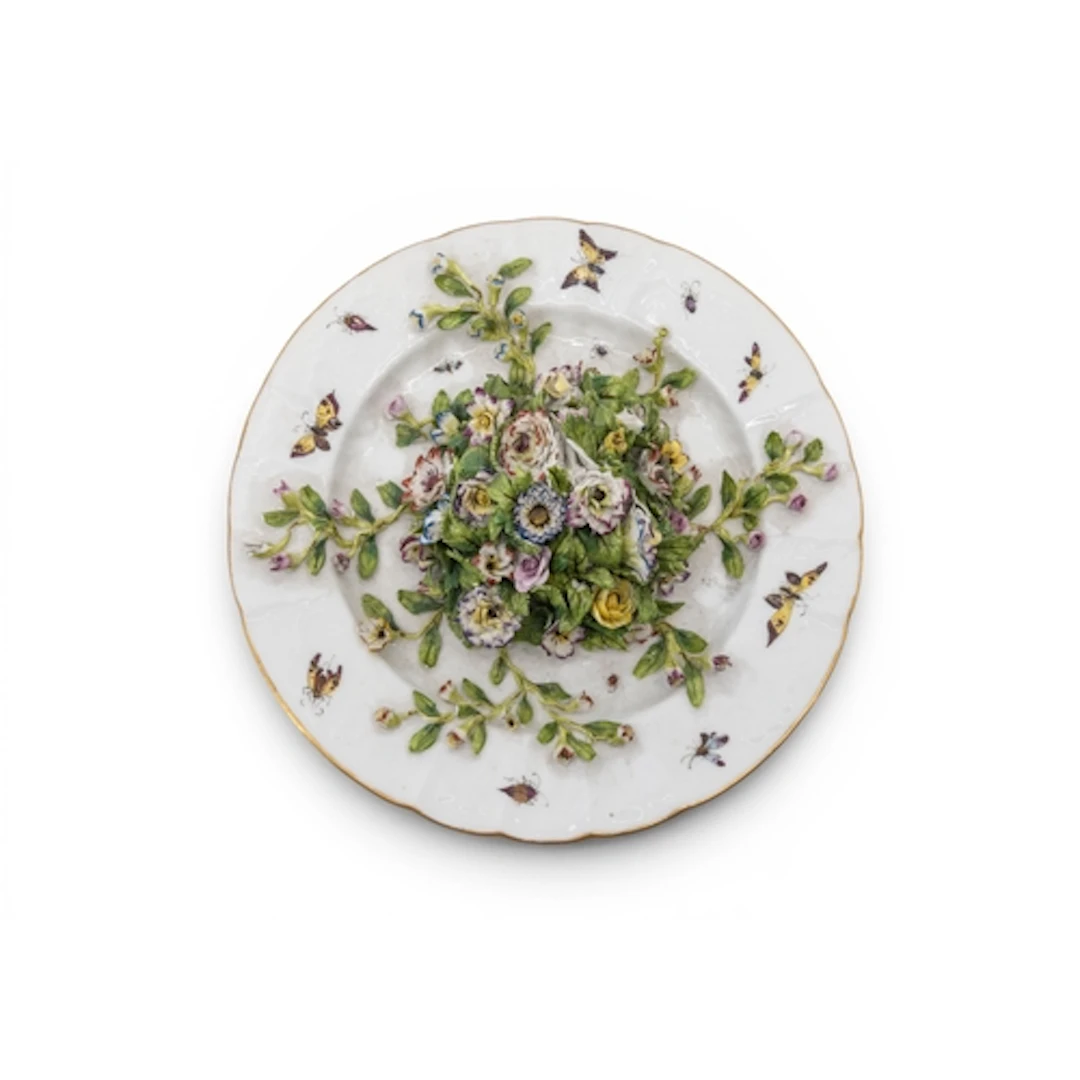 SITZENDORF CABINET PLATE in the the style of Chelsea decorat...
