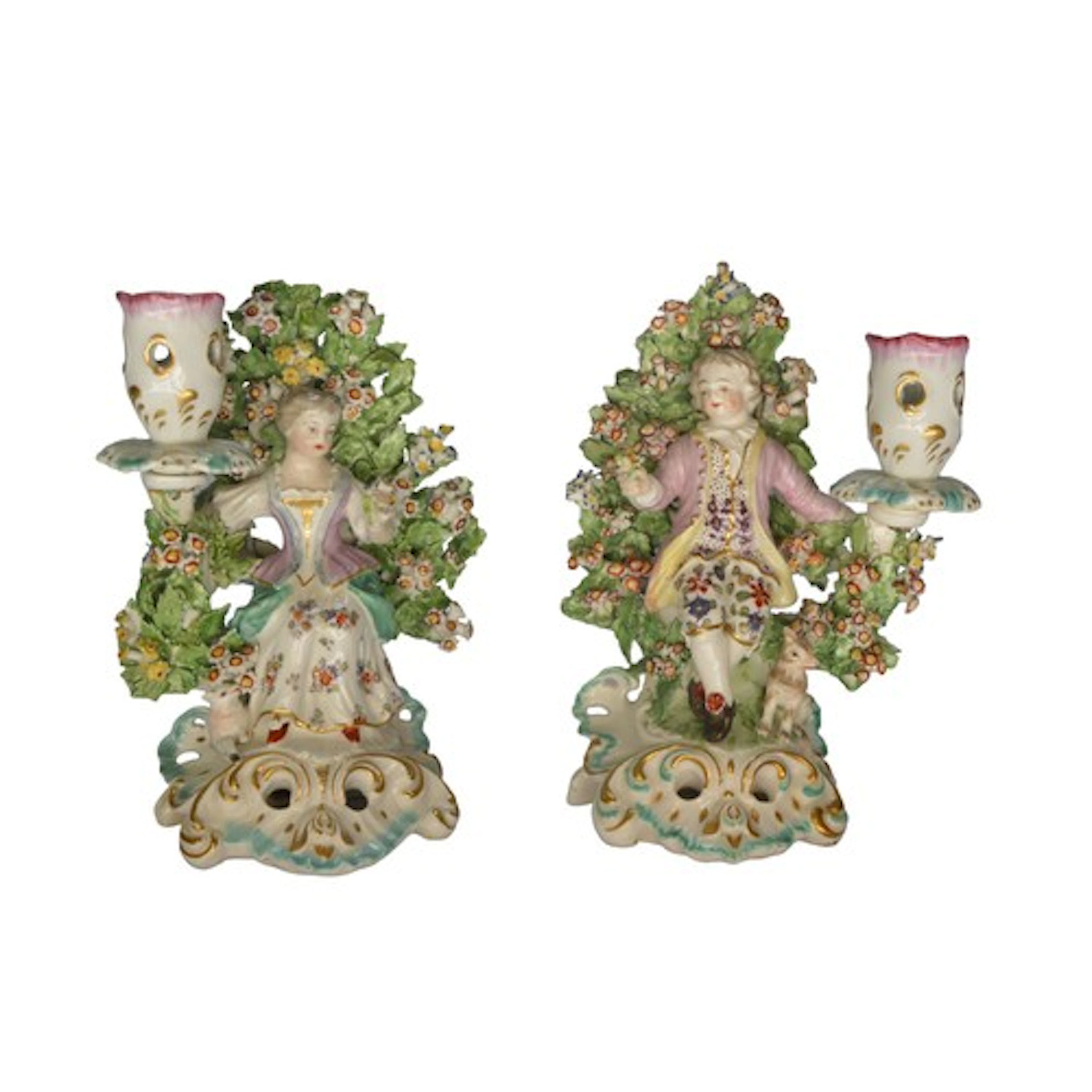 A PAIR OF DERBY BOCAGE CANDLESTICKS, LATE 18TH CENTURY, of s...