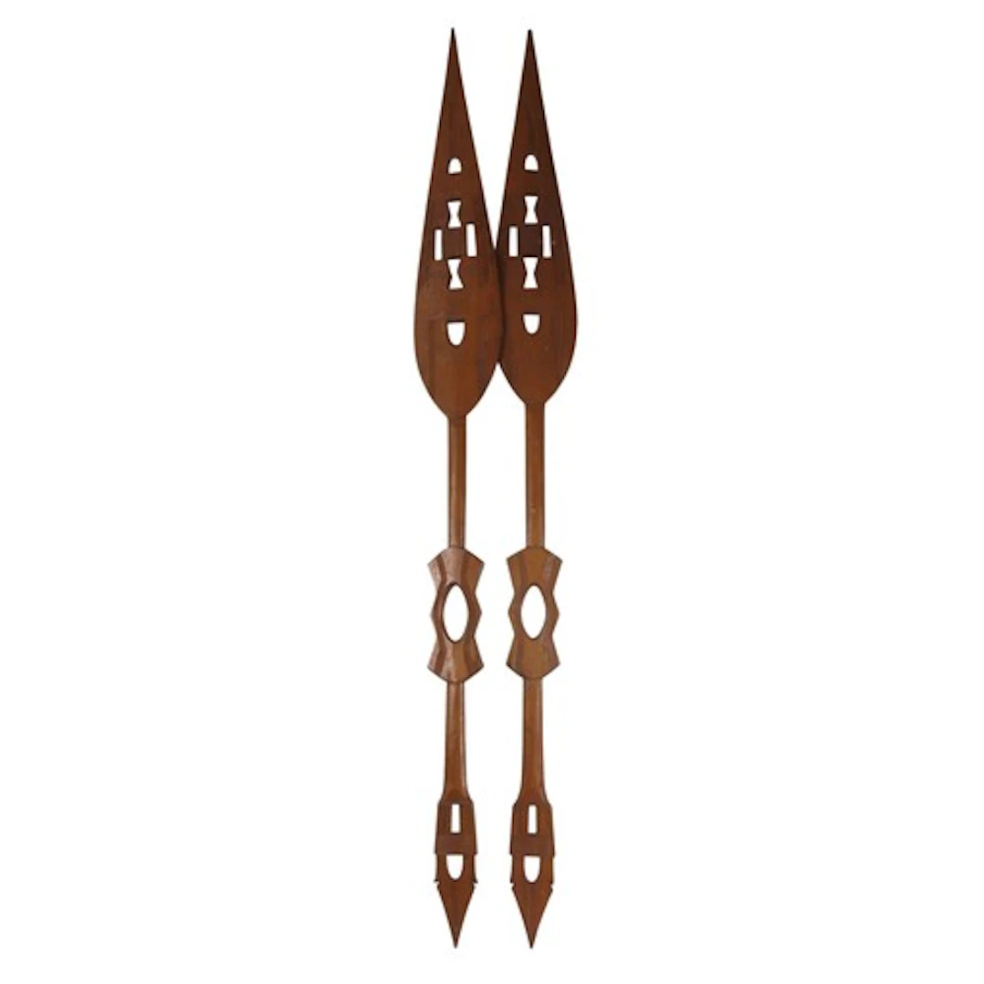 A PAIR OF WEST AFRICAN CEREMONIAL WOODEN PADDLES, the blades...