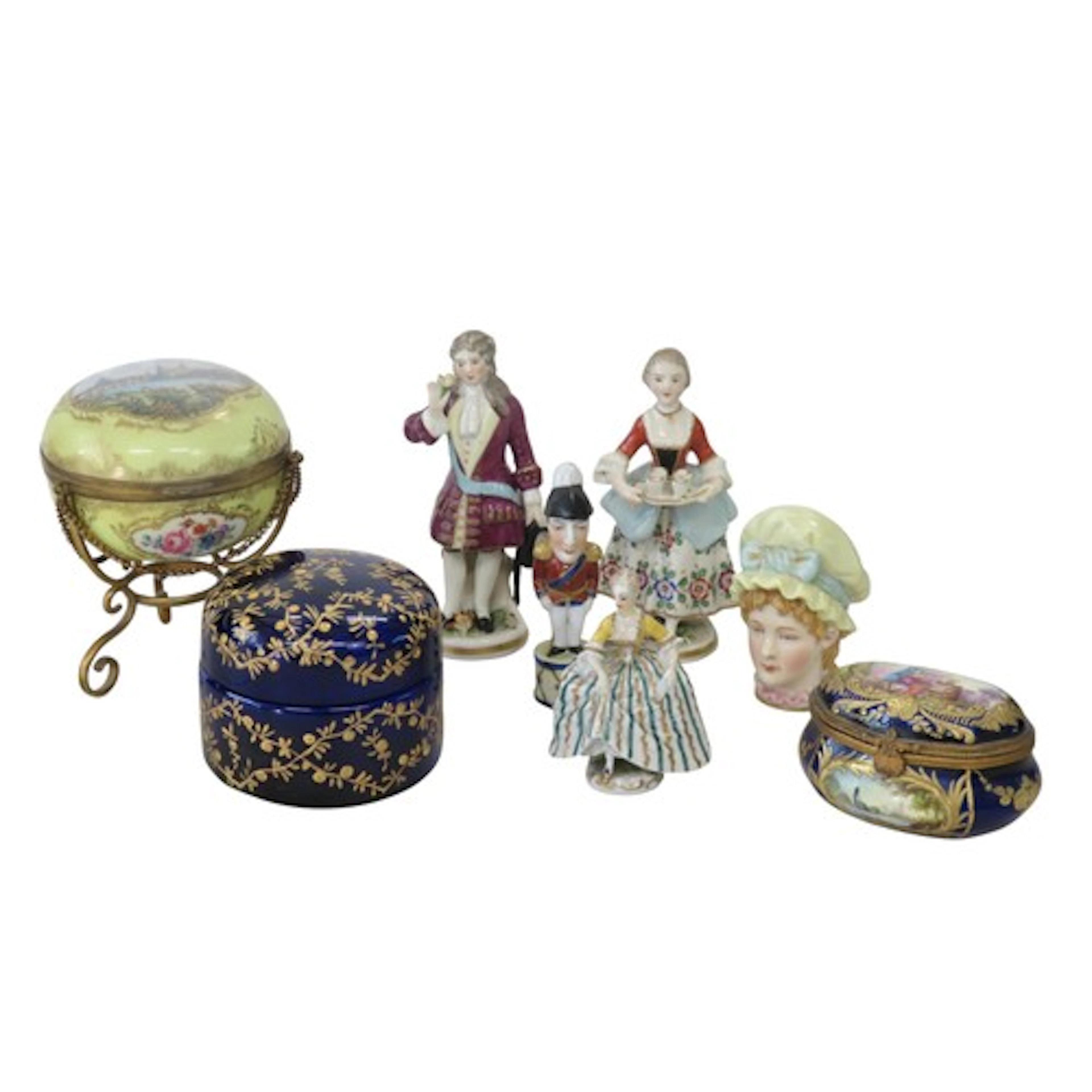 A GERMAN TRINKET POT ON STAND LATE 19TH CENTURY the cover p...