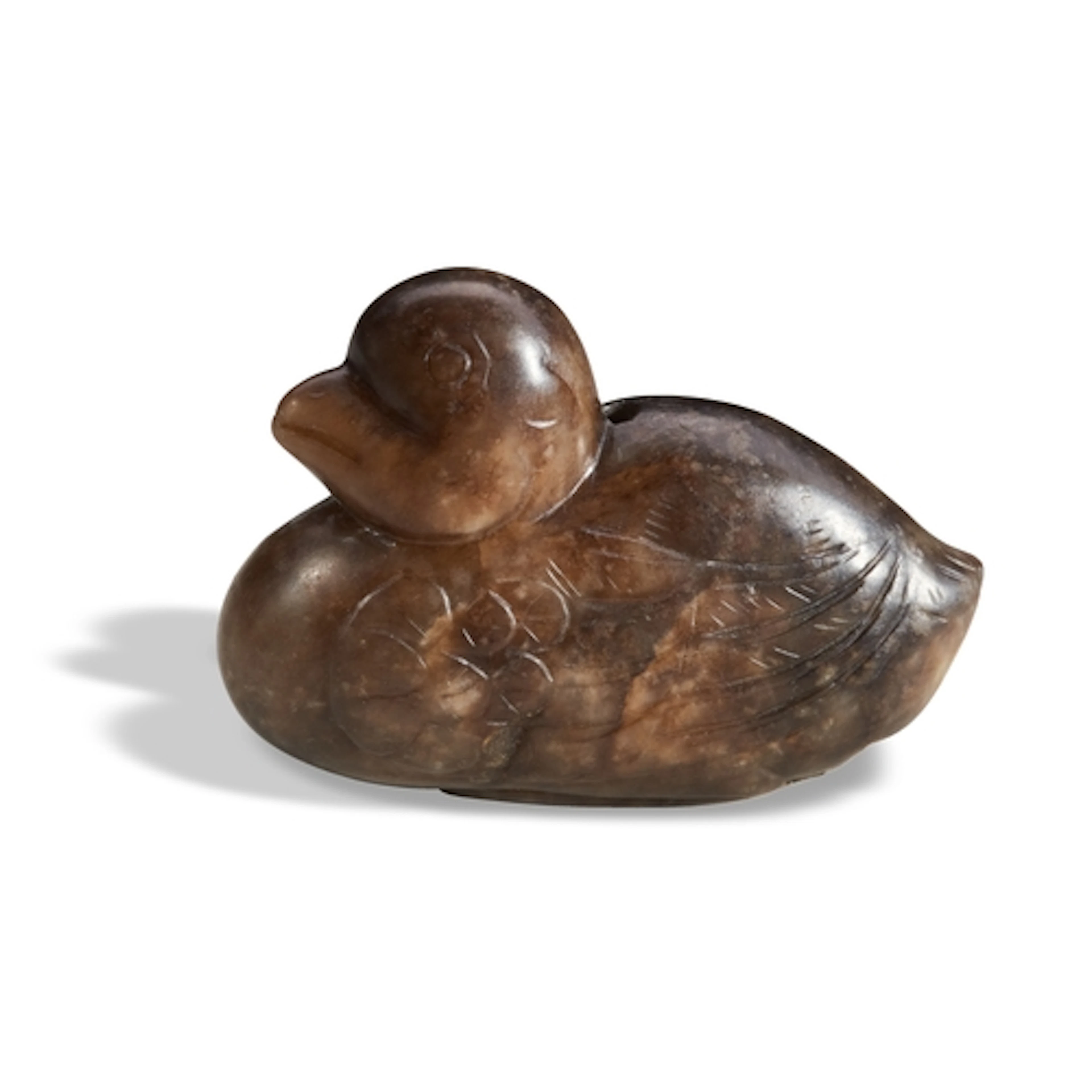 A MOTTLED BROWN JADE CARVING OF A DUCK MING DYNASTY (1368-16...
