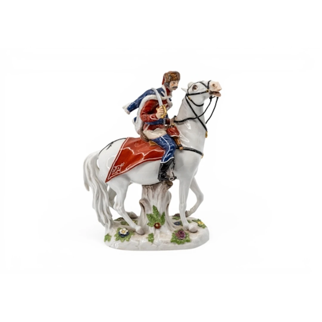 MEISSEN FIGURE OF A HORSEMAN, thought to be the Prince of De...