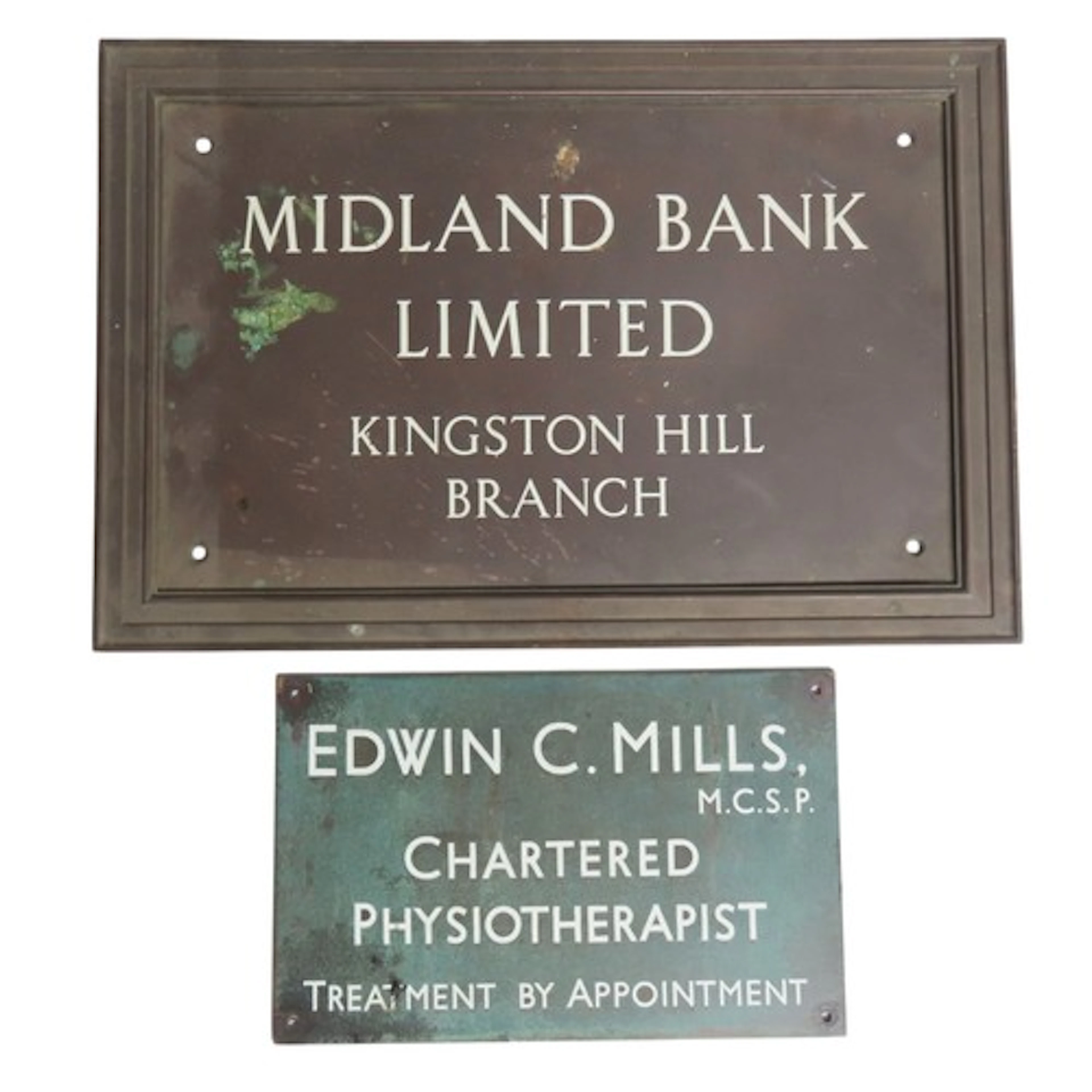 A CAST-IRON MIDLAND BANK SIGN CIRCA 1920 (31 x 46 cm), toget...