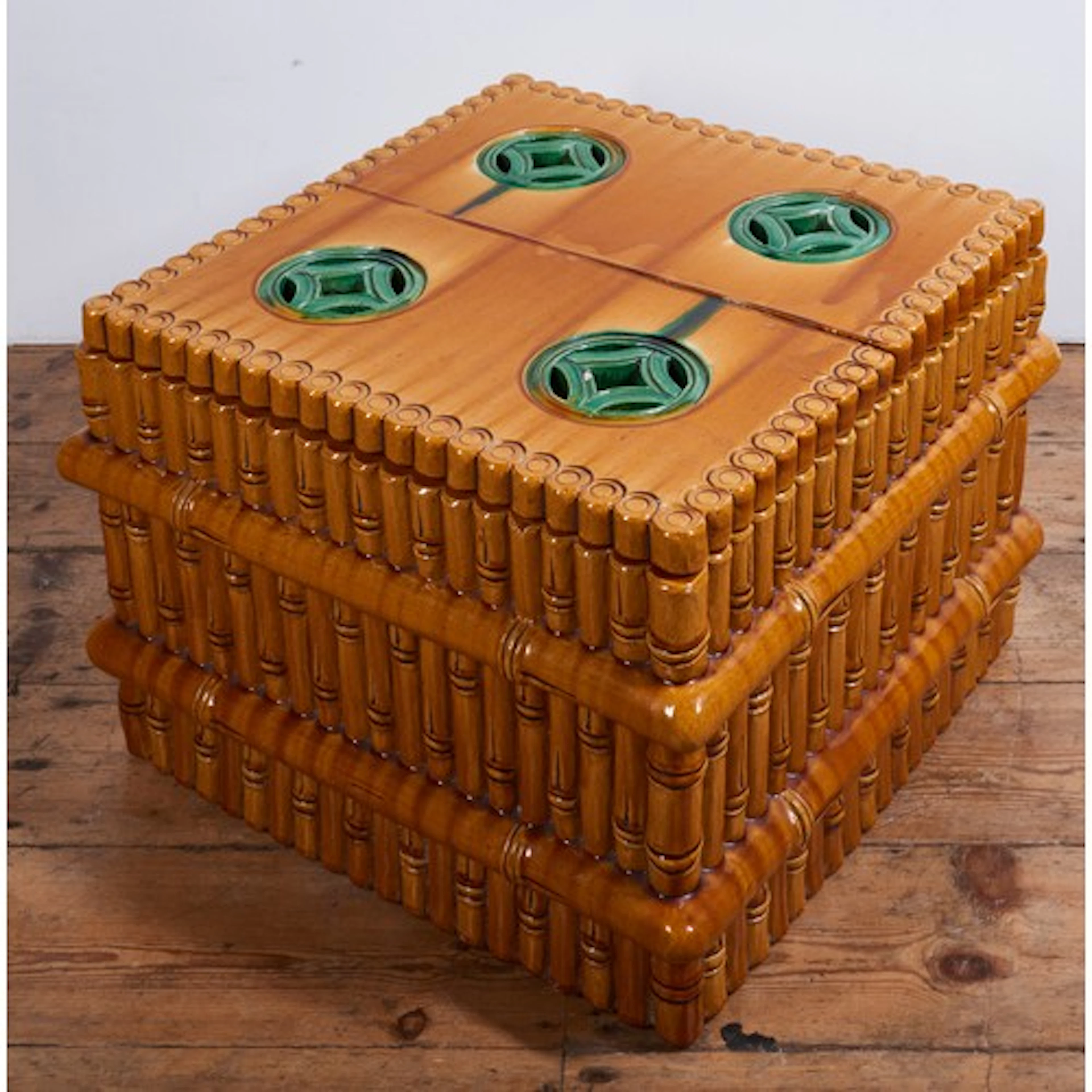 A SANCAI-GLAZED SIMULATED BAMBOO WINE COOLER 20TH CENTURY t...