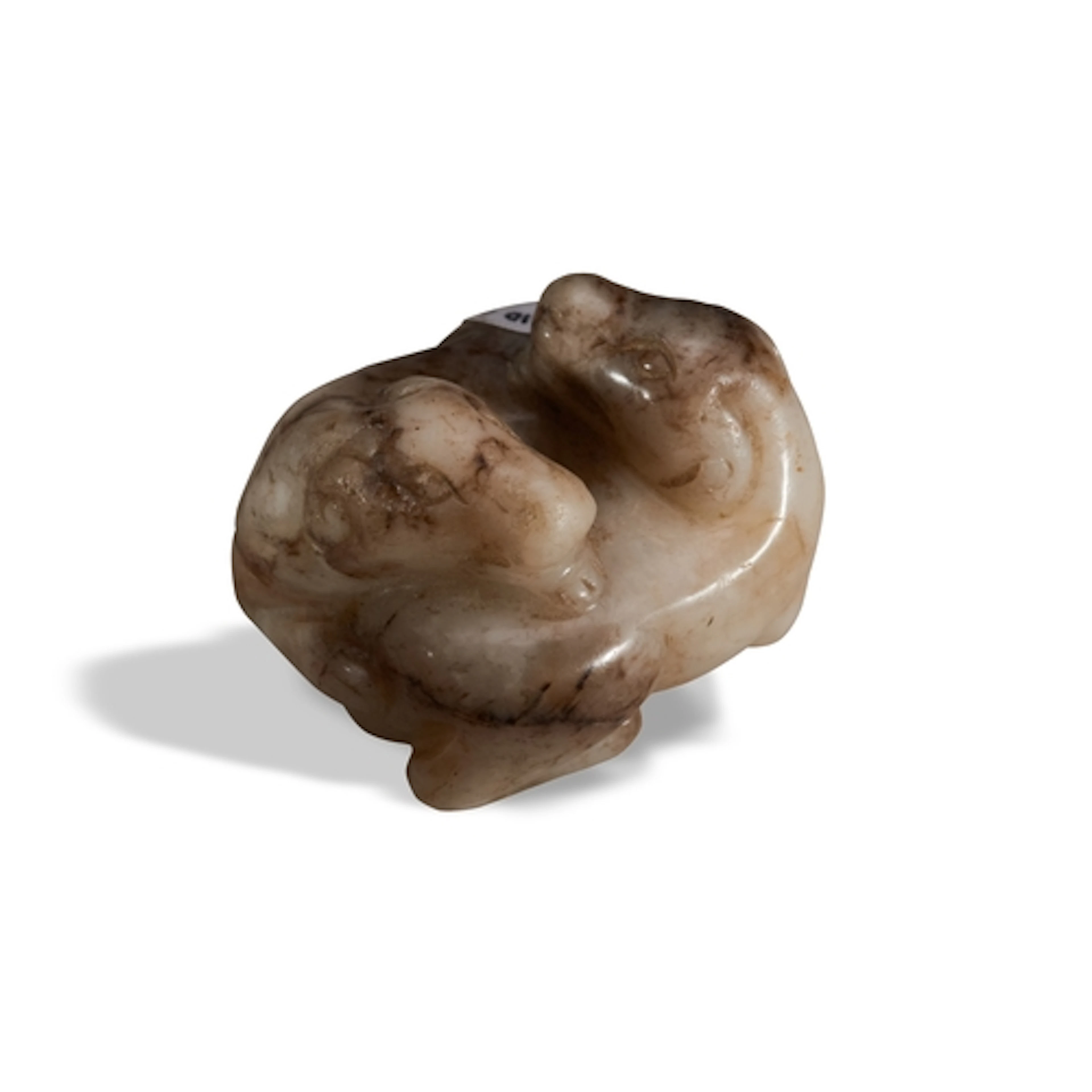 A MOTTLED GREY JADE 'DOUBLE RAM' GROUP LATE MING DYNASTY, 17...