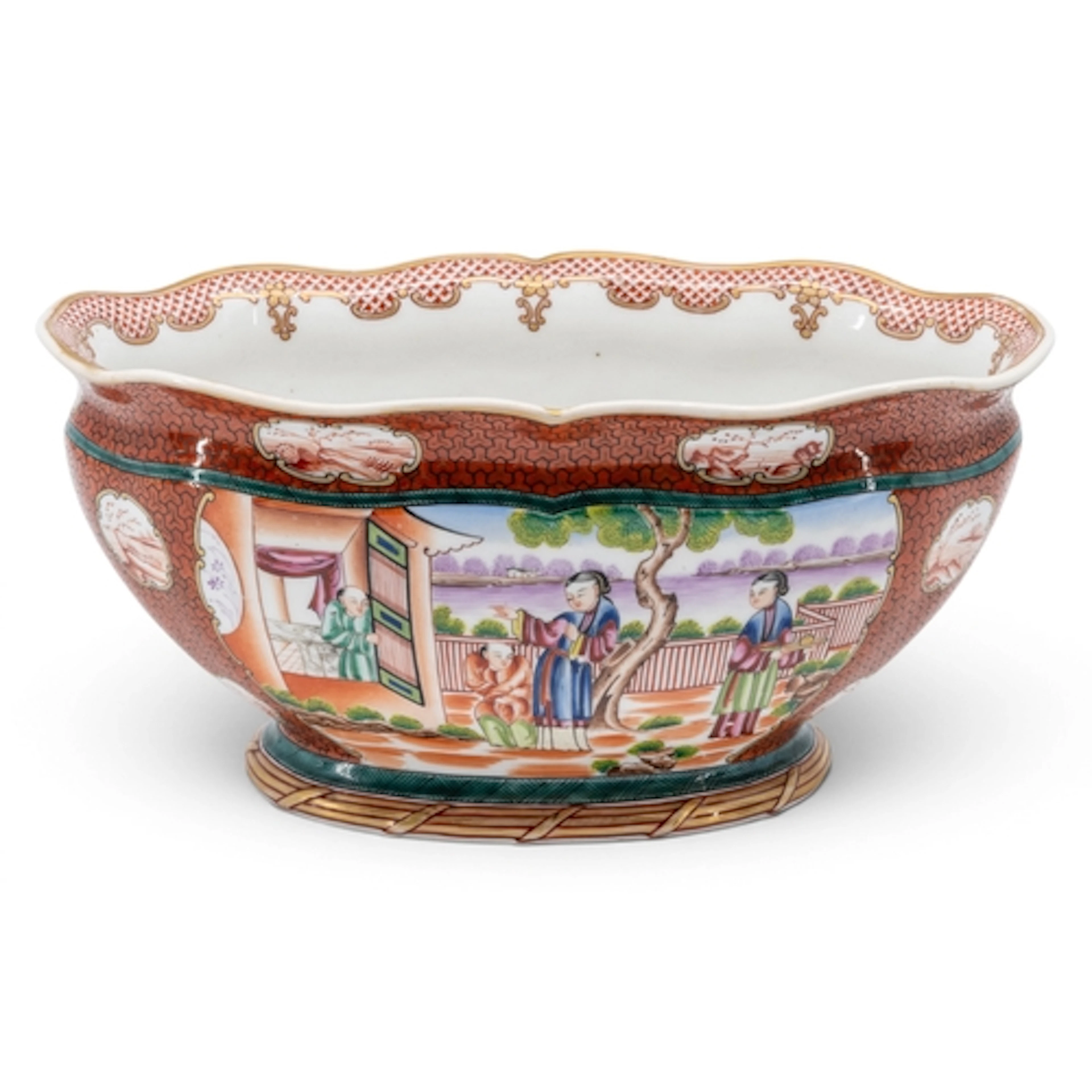 A SAMPSON 18th CENTURY STYLE EXPORT JARDINIERE decorated wit...