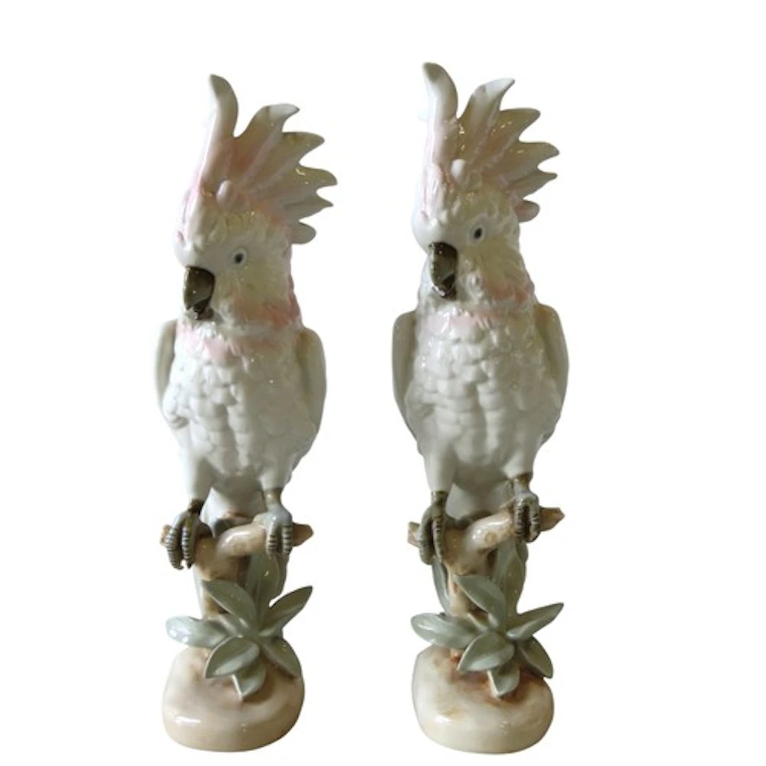 TWO ROYAL DUX PORCELAIN MODELS OF COCKATOOS each naturalisti...